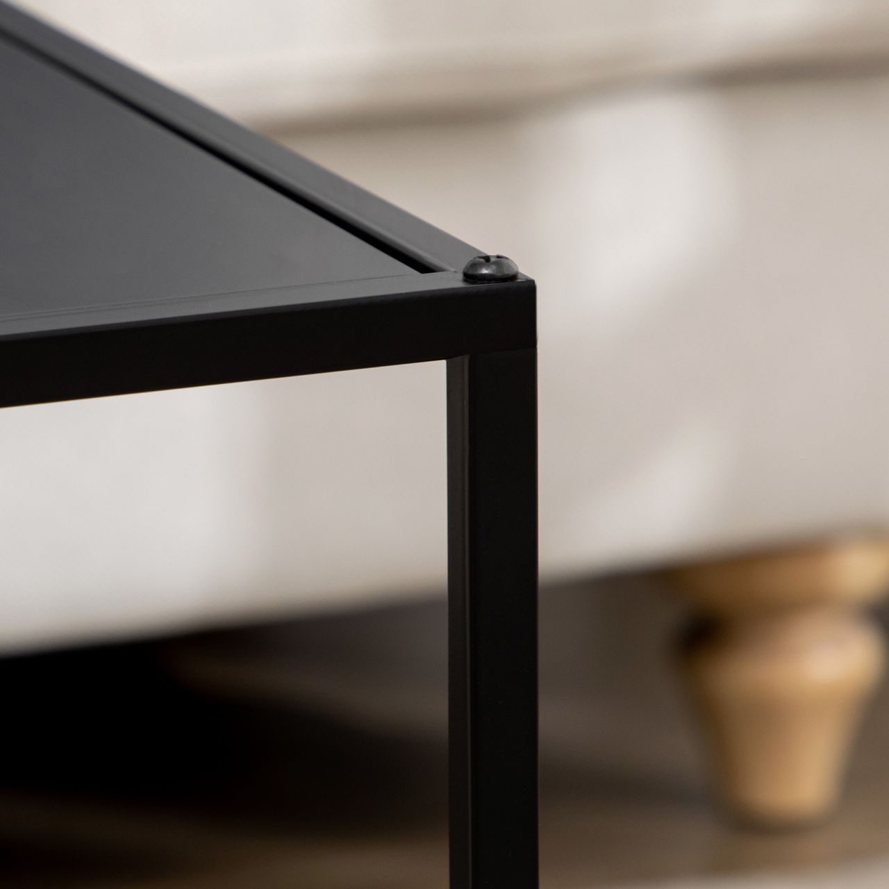HOMCOM 2er-Set Couchtisch Beistelltisch für Wohnzimmer aus Stahlgestell Schwarz