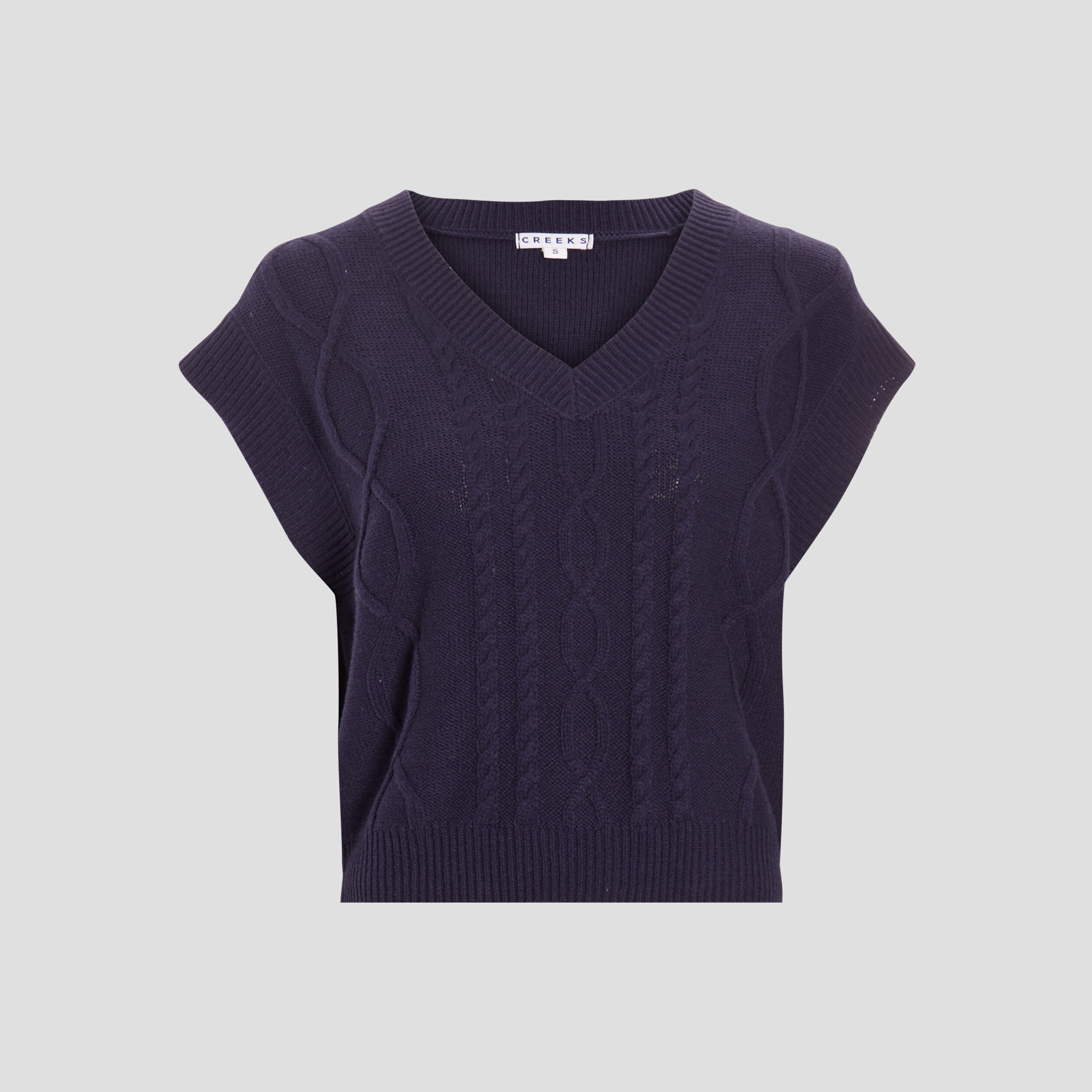 Pull court sans manches bleu marine femme | La Halle