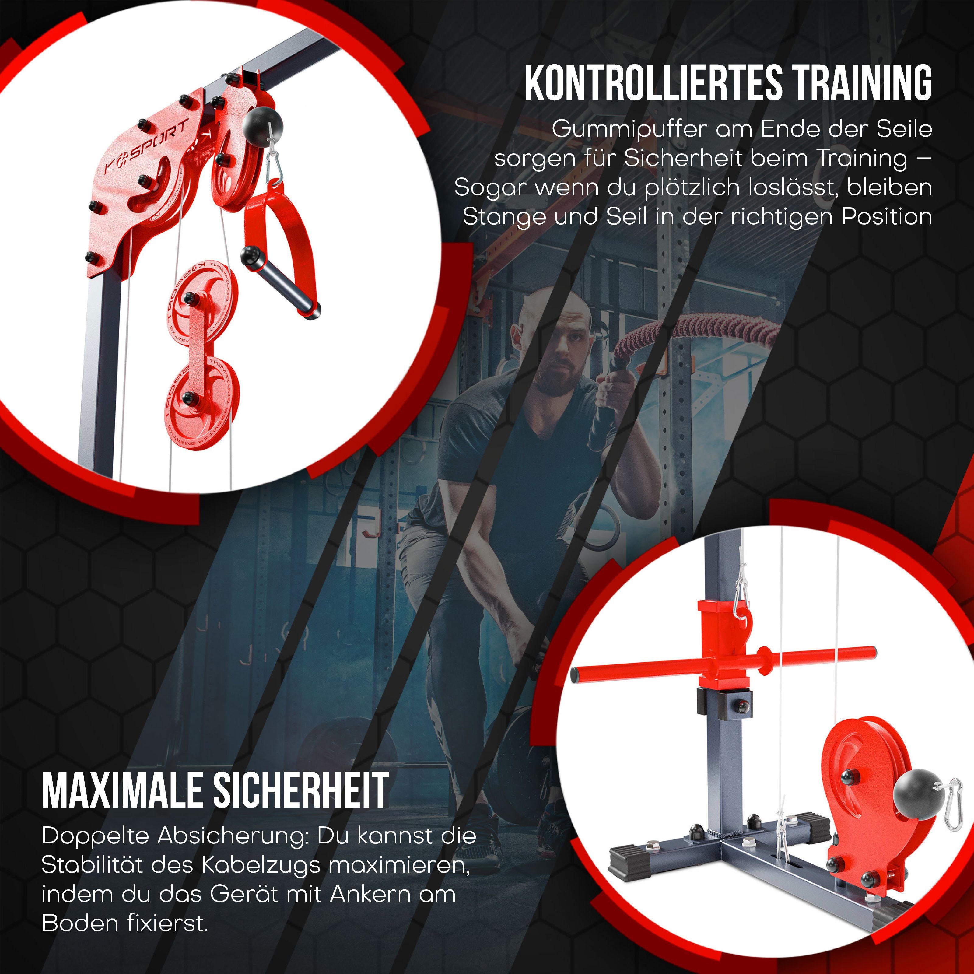 K-SPORT Kraftstation Oberer und Unterer Cable Cross Kabelzug, (Seil-Crossover-Maschine inklusive Klimmzugstange, Multi-Fitnessgerät für Zuhause, Massiver Stahlrahmen), Made in EU!