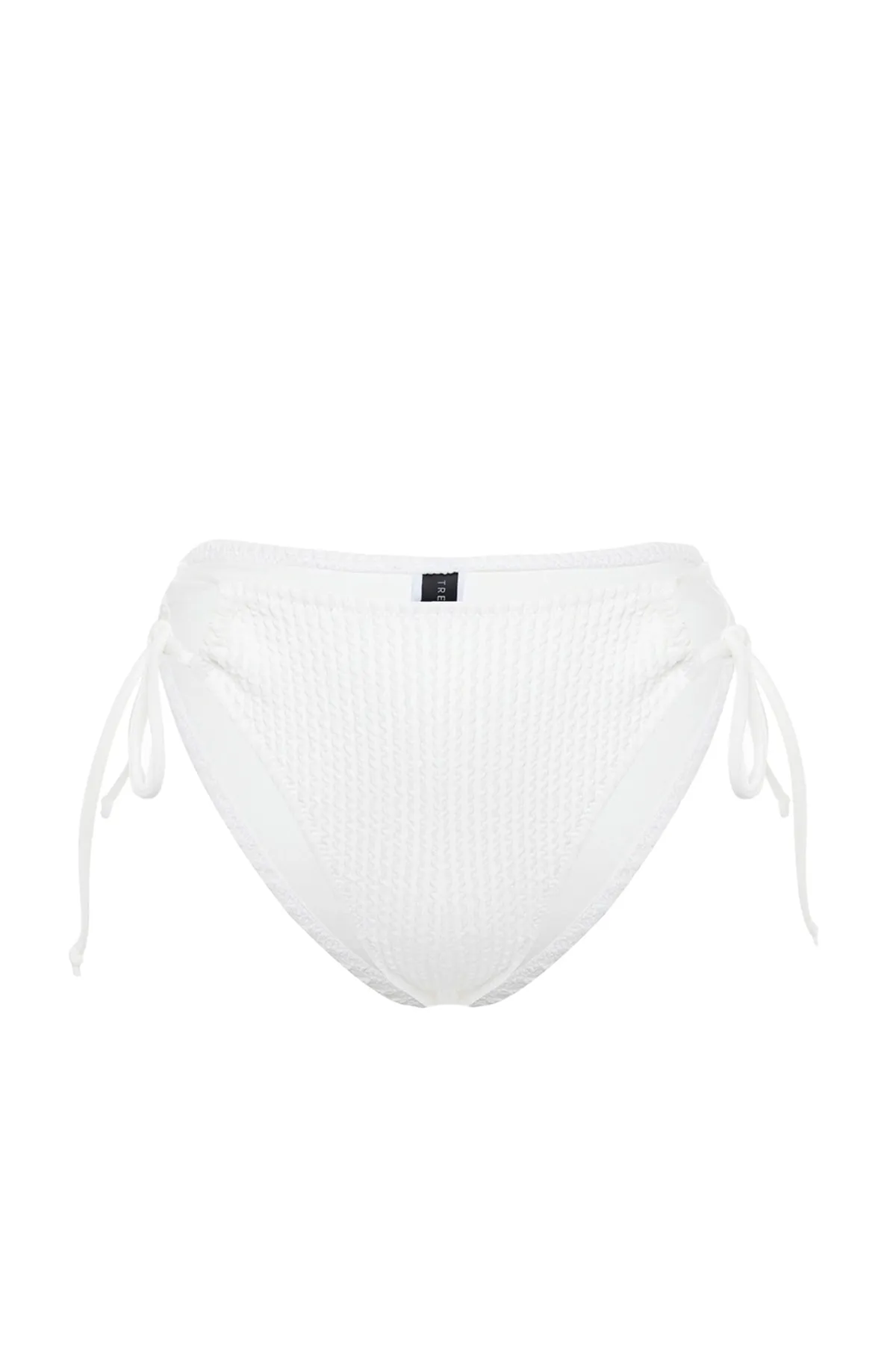 Trendyol Collection  Ecrufarbene, strukturierte Bikinihose mit hohem Beinausschnitt zum Binden TBESS23BA00243