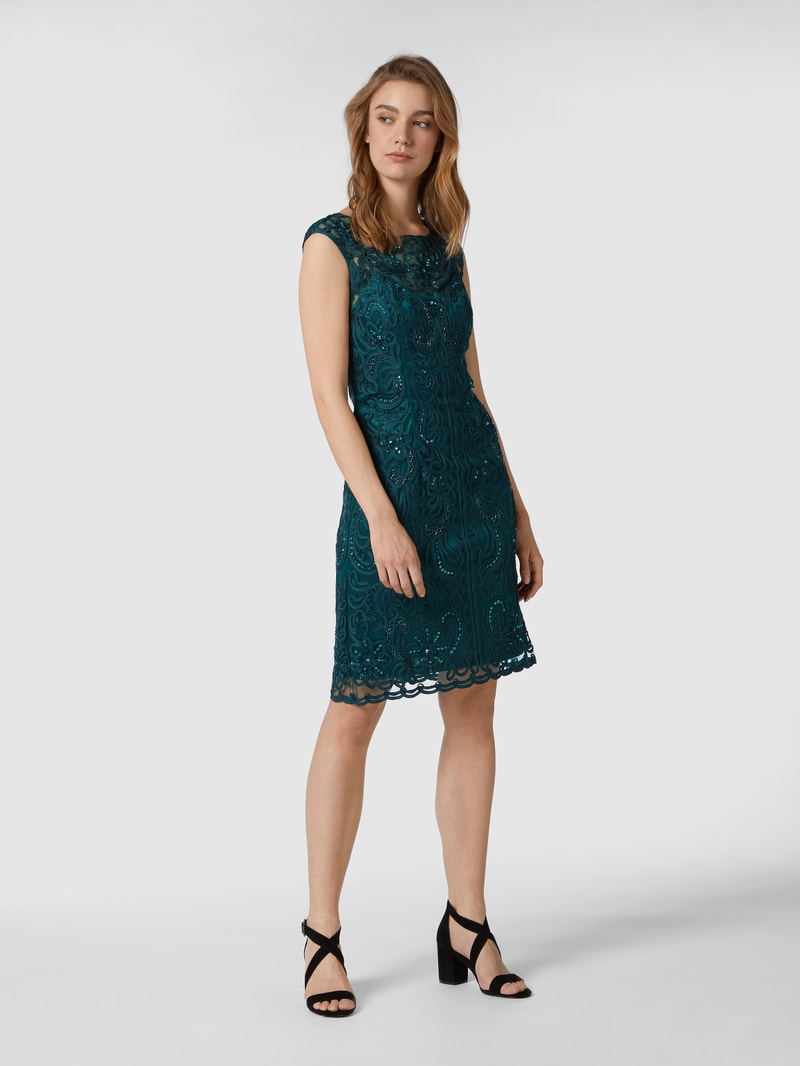 Cocktailkleid mit Stickereien in smaragdgrün