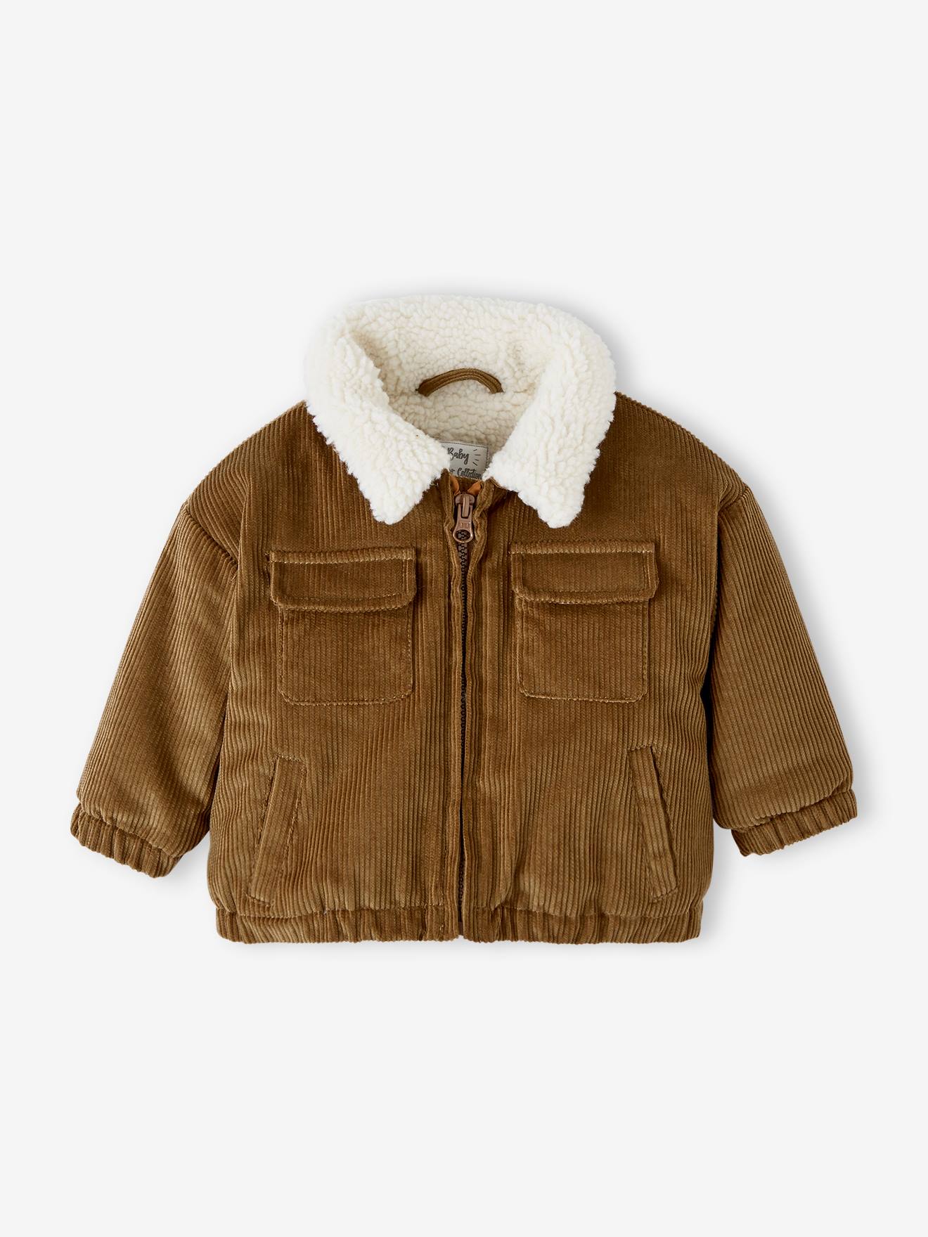 Blouson en velours côtelé bébé doublée sherpa noisette