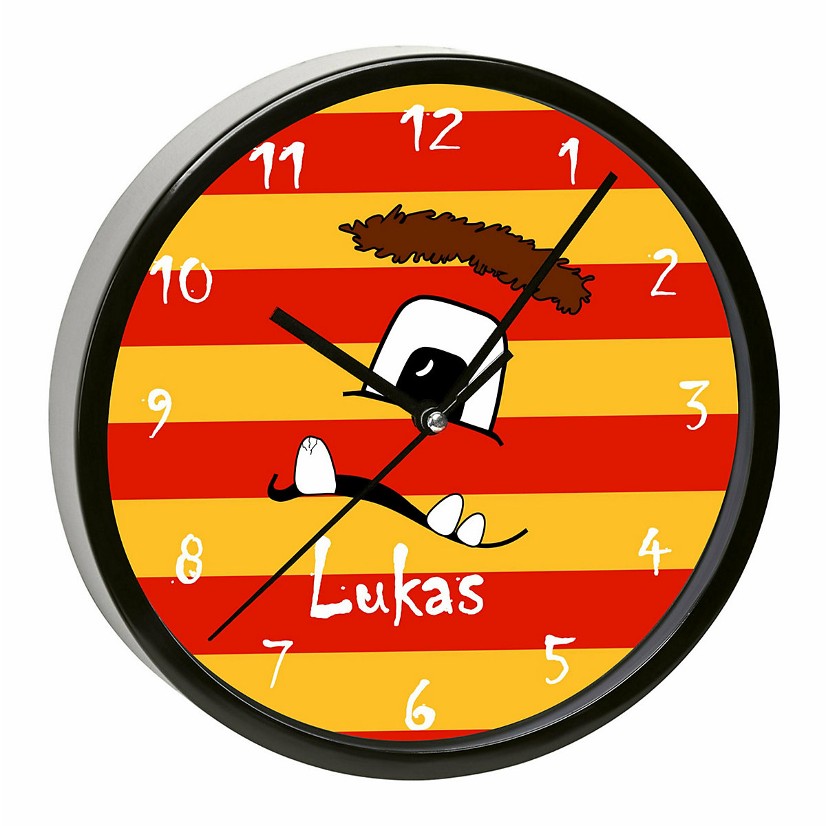 Kinder Wanduhr personalisiert mit Name Monster Streifen rot gelb
