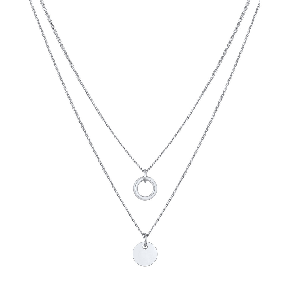 Elli Elli Collier Femmes Couches Cercle Plaquette Pendentif Basique Tendance en Argent collier