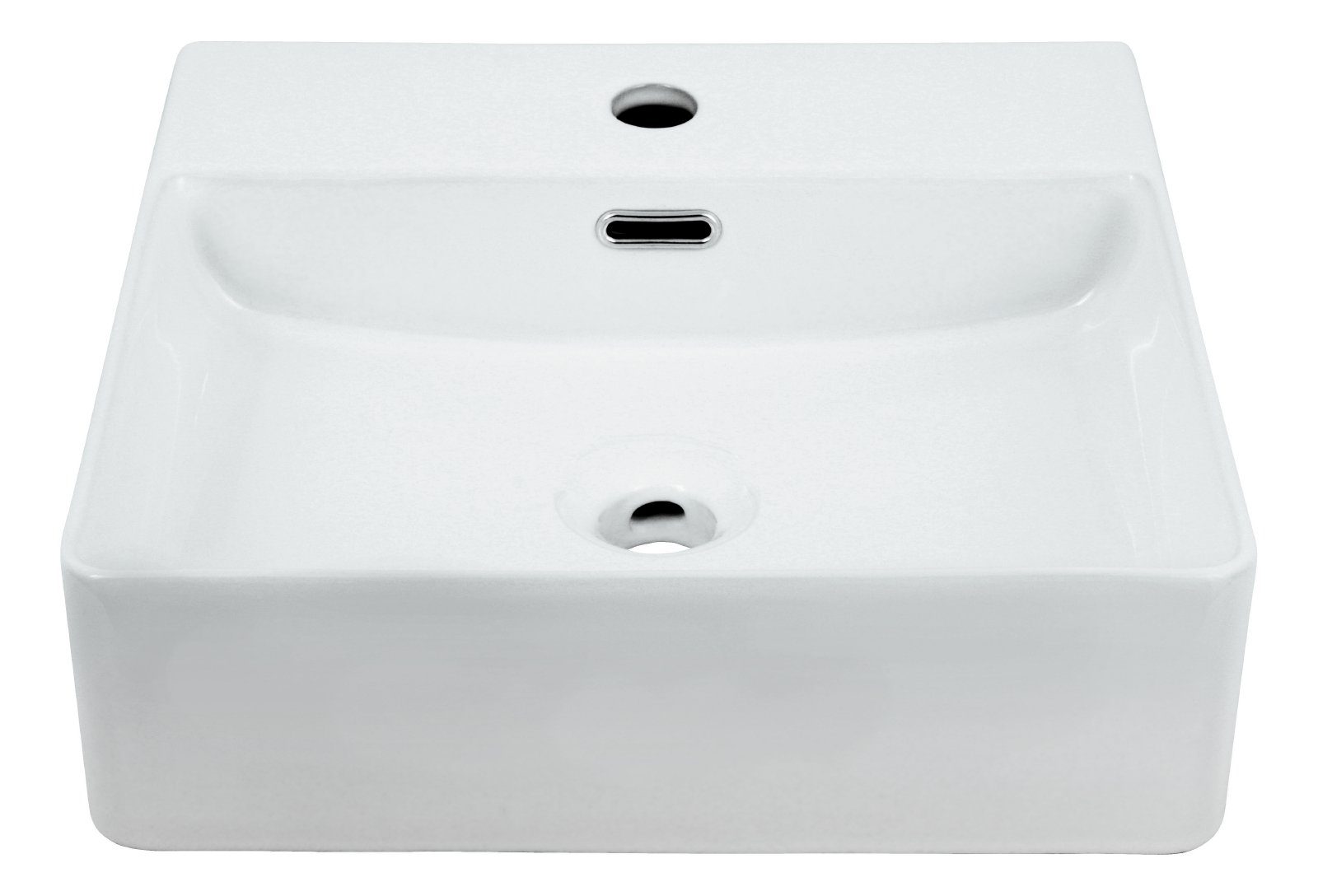 aquaSu Waschbecken Cavo (Hänge-Waschtisch, 1-St), 42 cm, Handwaschbecken, Weiß, Überlauf, Hahnloch mittig, 562232