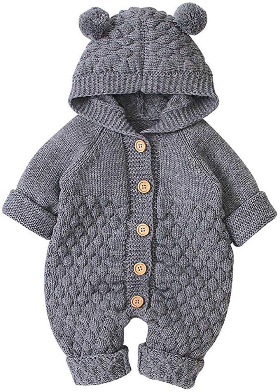 Haiaveng Strampler Warmer Kapuzenpullover für Jungen und Mädchen mit Baby Ohren