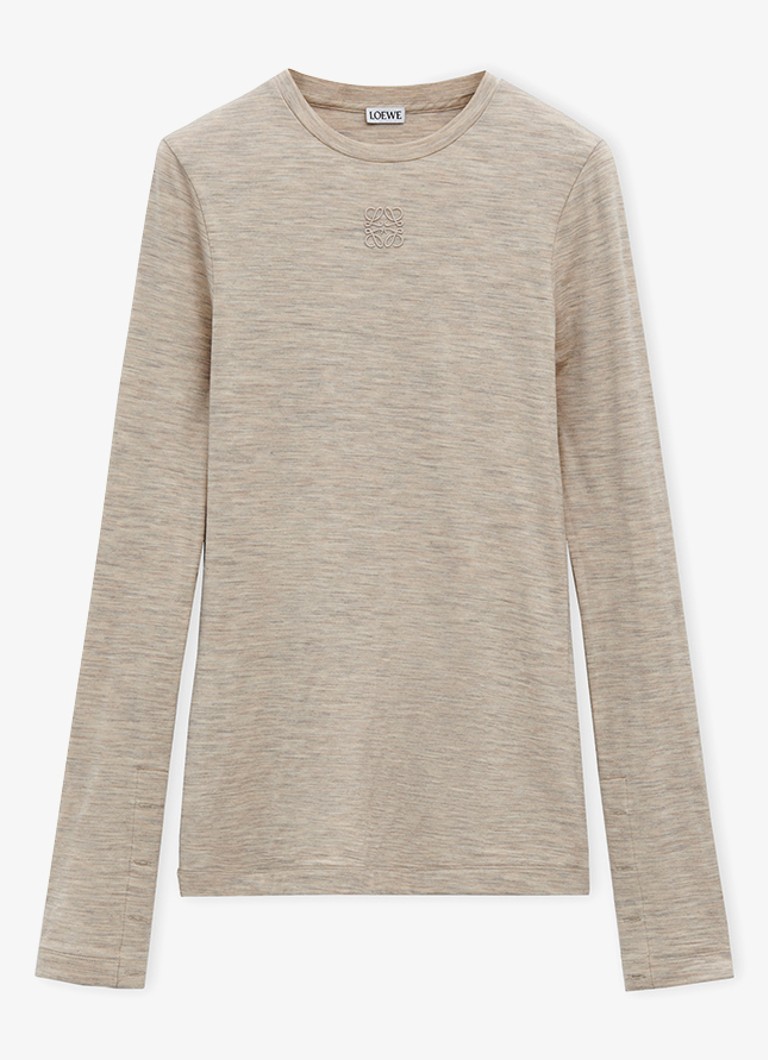 LOEWE Wool long-sleeved shirt with logo embroidery