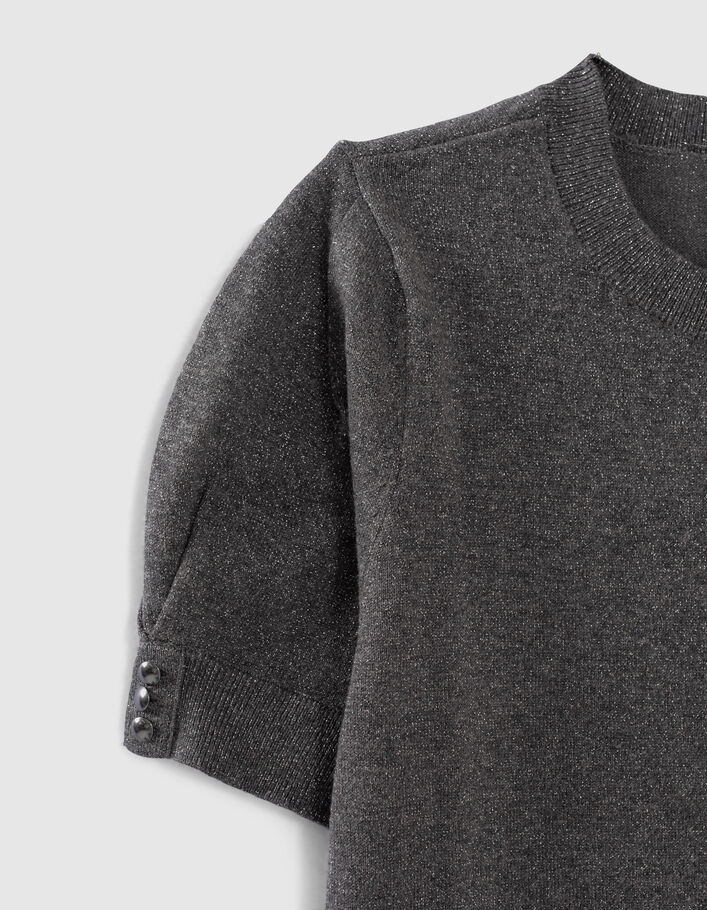 Pull gris tricot pailleté manches courtes Femme