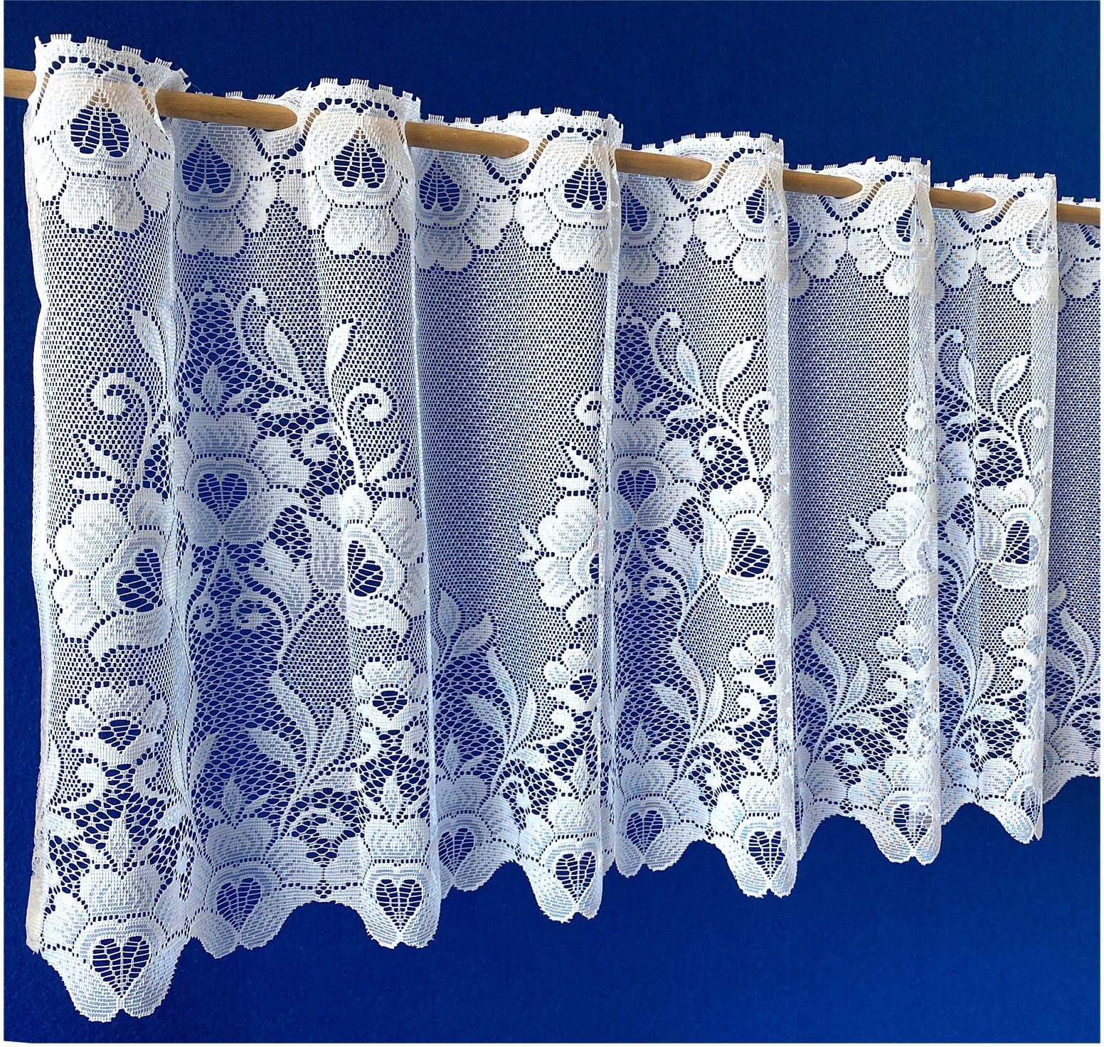 Scheibengardine Marburg, Weckbrodt, Durchzuglöcher (1 St), halbtransparent, Jacquard, Bistro, Gardine, Jacquard, floral, geblümt, Stangendurchzug