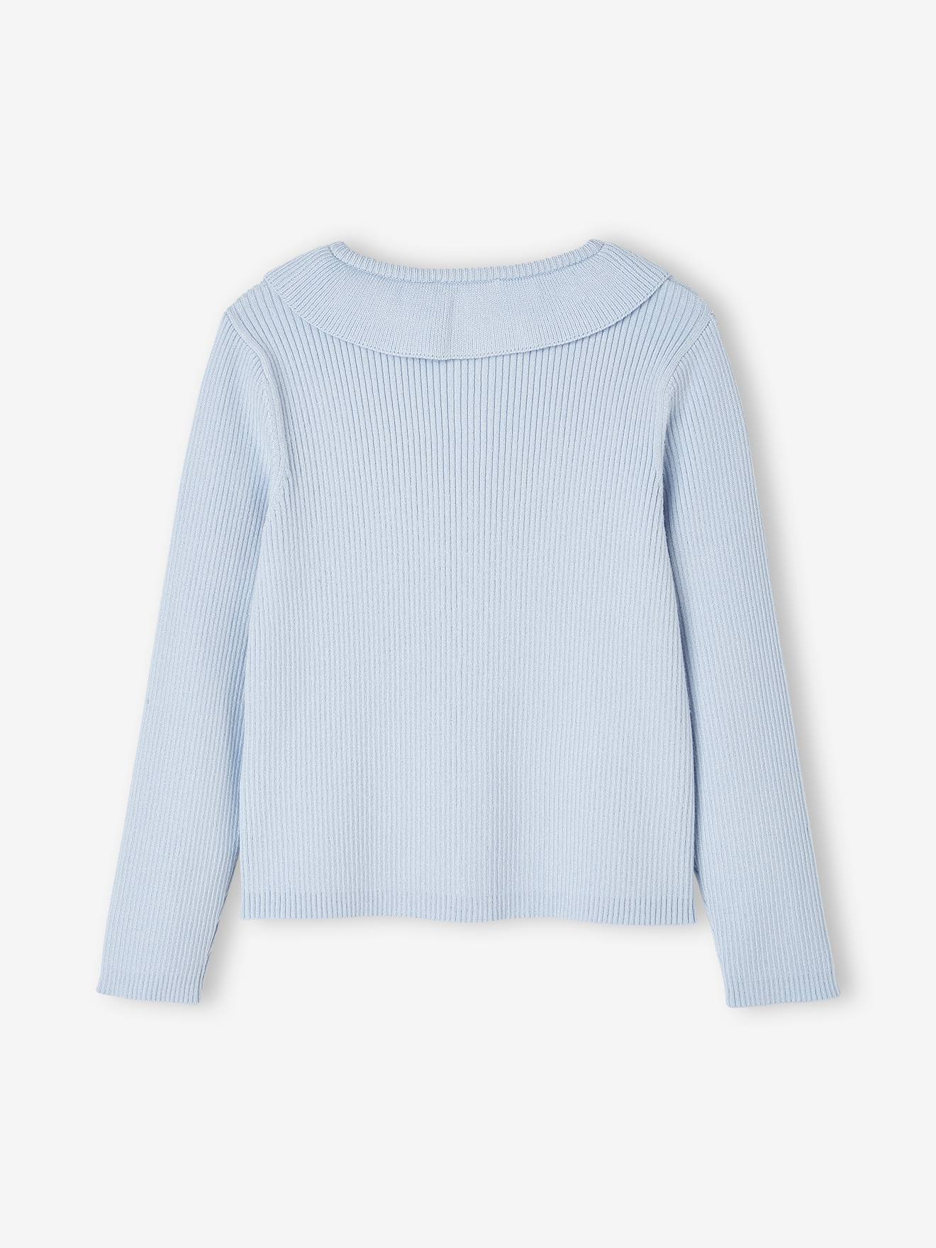 Gilet court à collerette fille bleu ciel