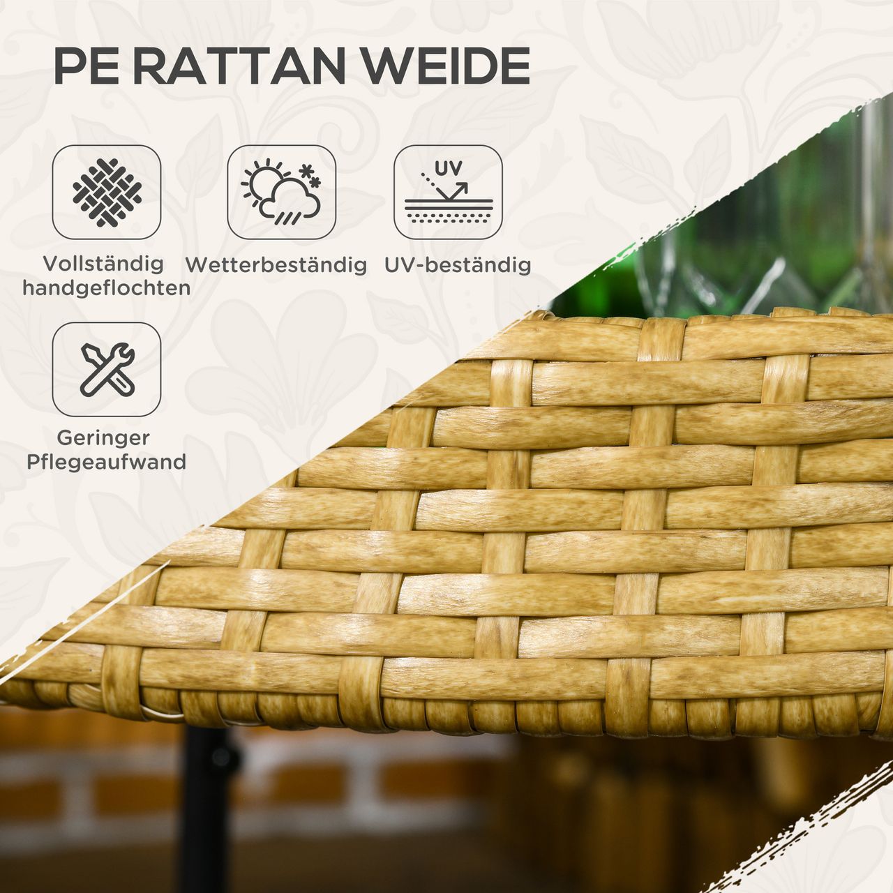 Outsunny Servierwagen Rattan Gartenrollwagen Trolley mit 2 Regalen Natur