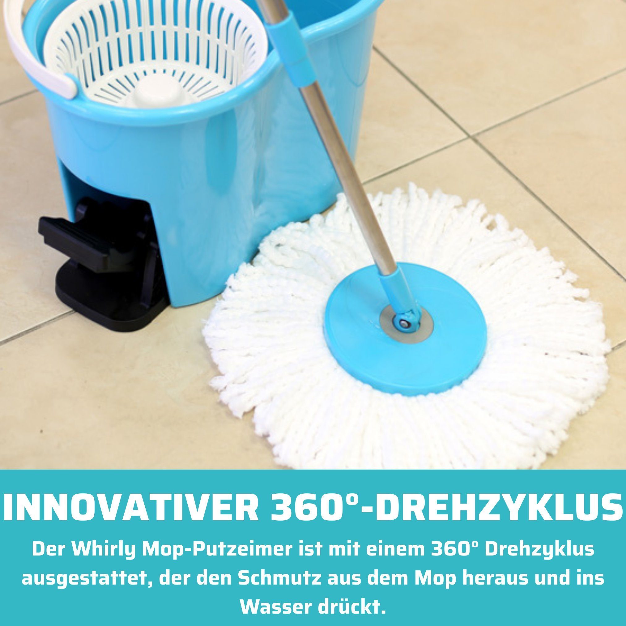 Best Direct® Wischmopp Whirly Mop, beutellos, Komplett Set mit Eimer und Pedal zum Auswringen, Bodenwischer
