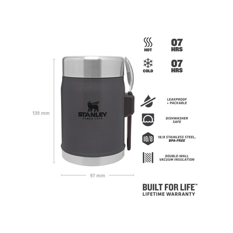 Classic Legendary Food Jar + Spork 14oz \/400ml Charcoal