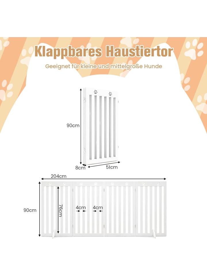 COSTWAY Absperrgitter Hunde 4 tlg. 89cm in Weiß günstig kaufen onesize