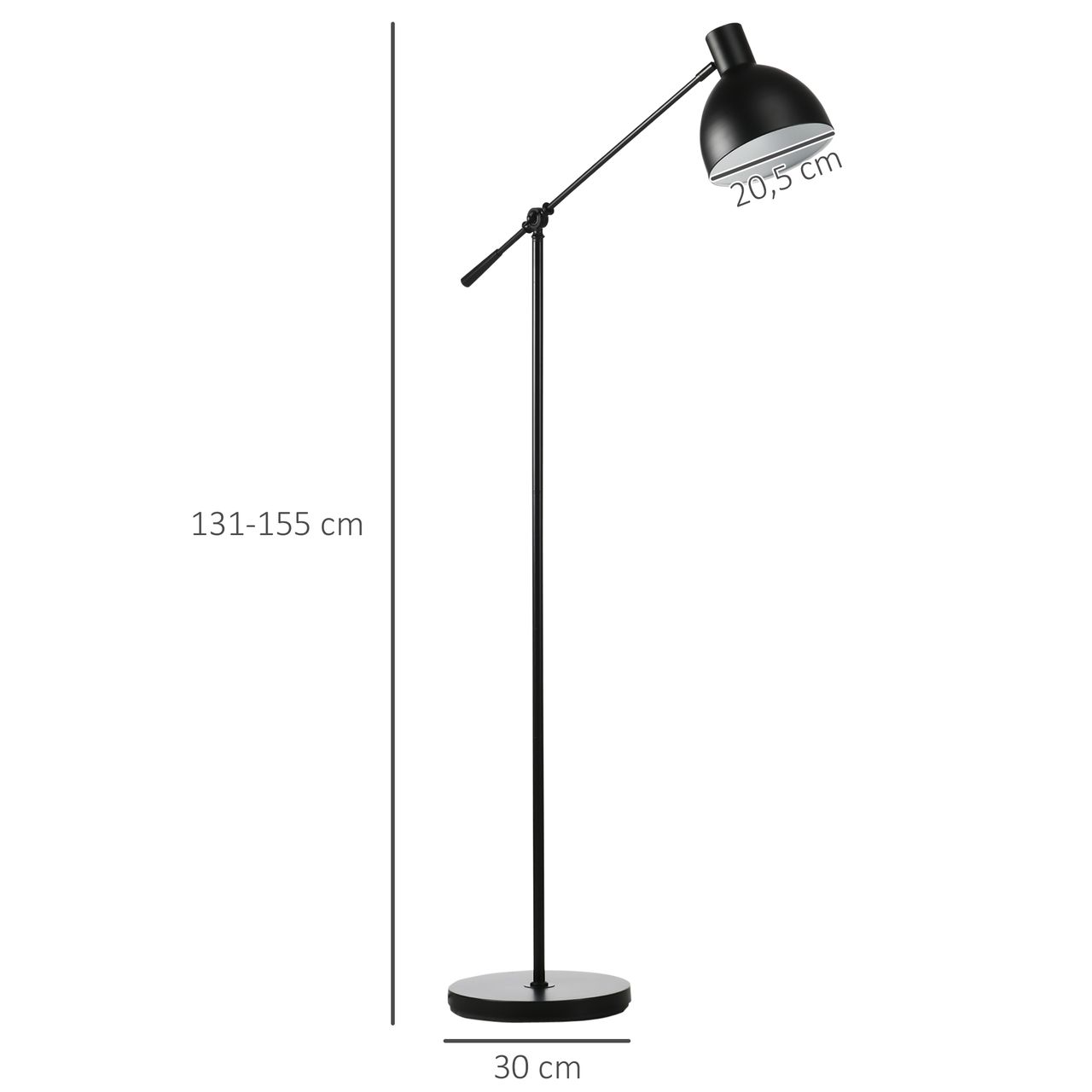 HOMCOM Stehlampe höhenverstellbar, schwenkbar Stehleuchte, 40 W Standlampe exkl. Leuchtmittel, Leselampe Bogenlampe mit E27 Sockel, für Wohnzimmer, Schlafzimmer, Schwarz