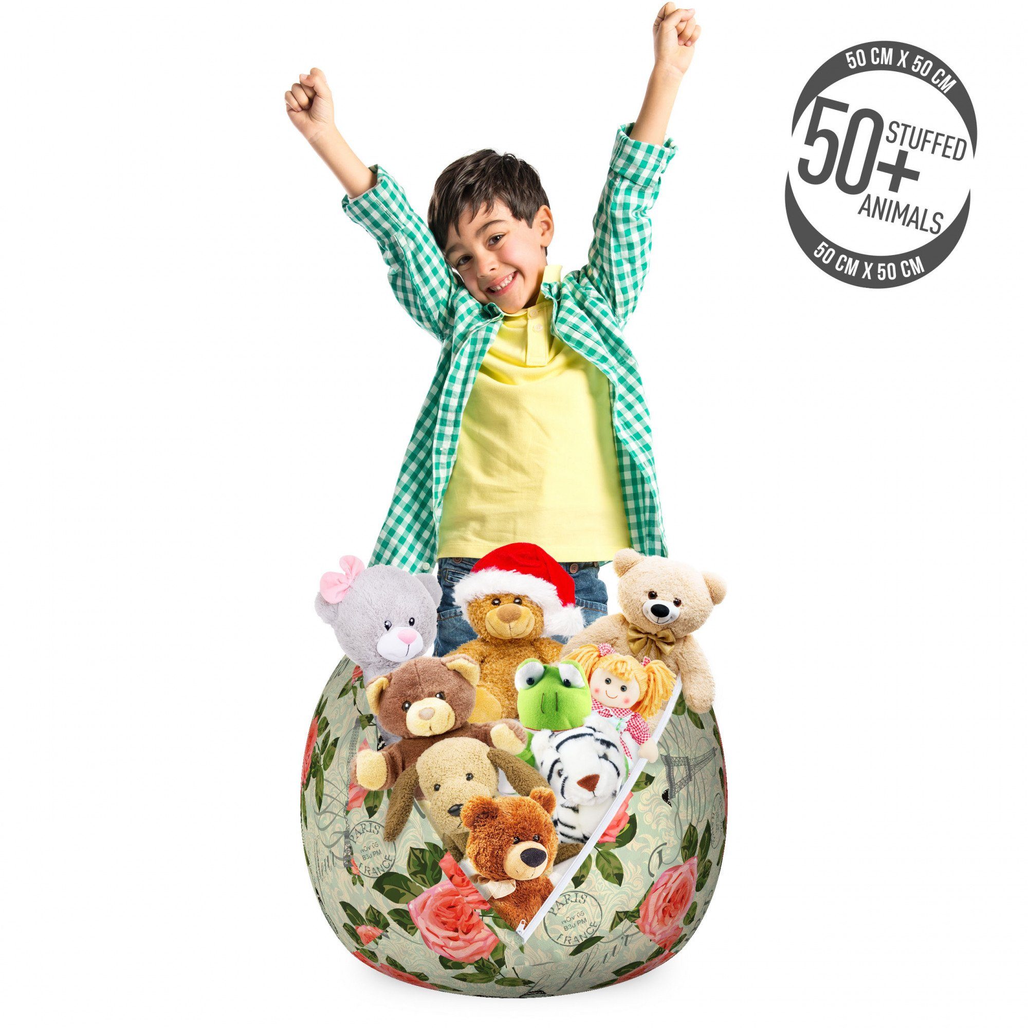 Abakuhaus Spielzeugtruhe Gefüllter Tier Organizer Waschbare Tasche für Kinder, Romantisch Paris Themed Blumen