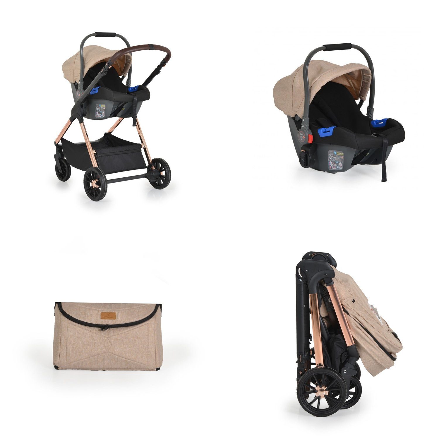 Cangaroo Kombi-Kinderwagen Kombikinderwagen 3 in 1 Empire, Babyschale, Babywanne, Sportsitz, Tasche