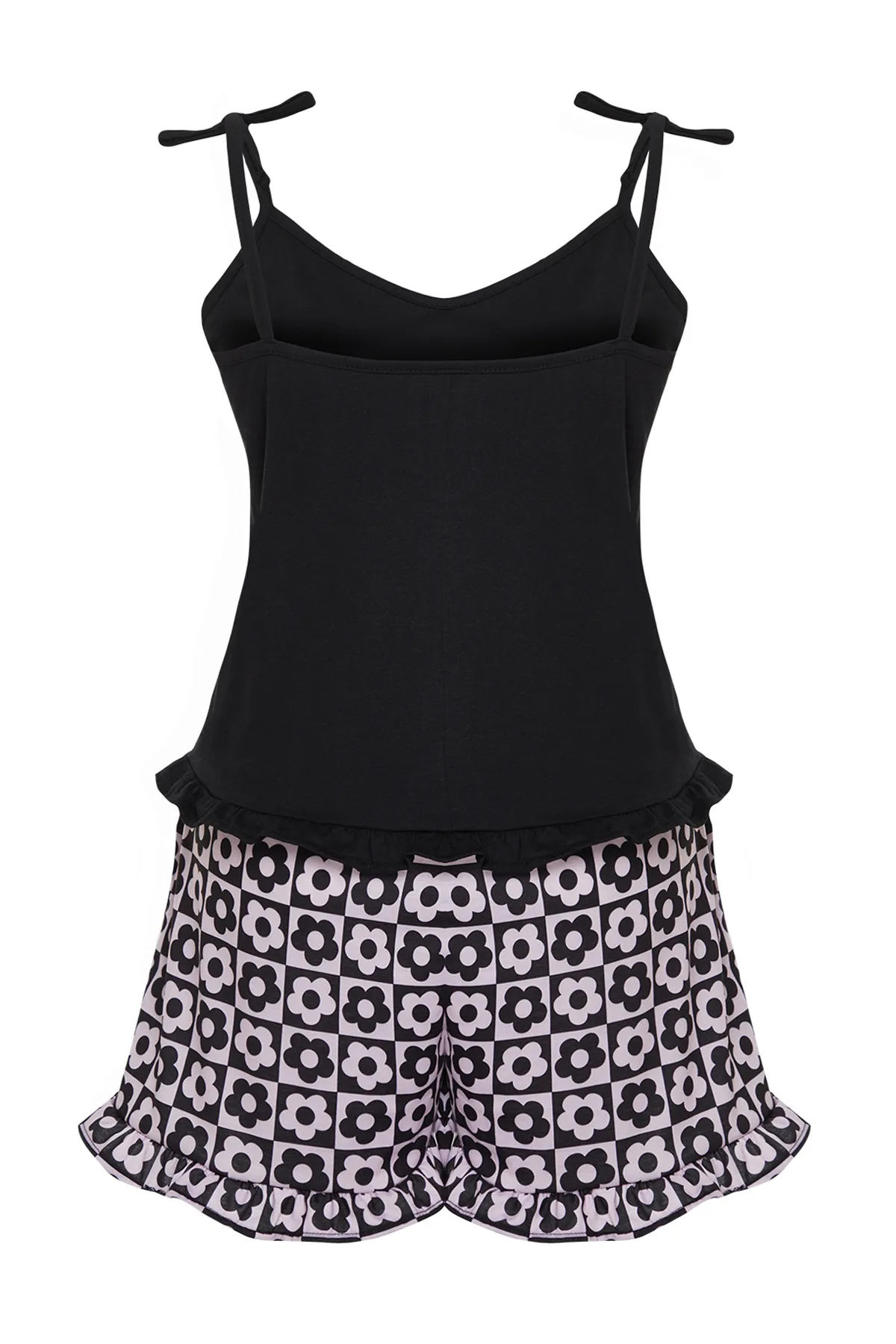 Trendyol Curve  Schwarzes Strickpyjama-Set mit Trägermuster TBBSS24AI00032
