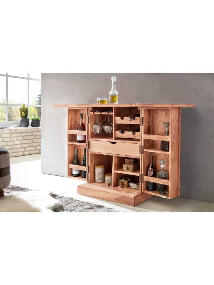 KADIMA DESIGN Hausbar Massivholz 65x91x50 cm Weinbar ausklappbar, Kleine Bar in Akazie günstig kaufen onesize