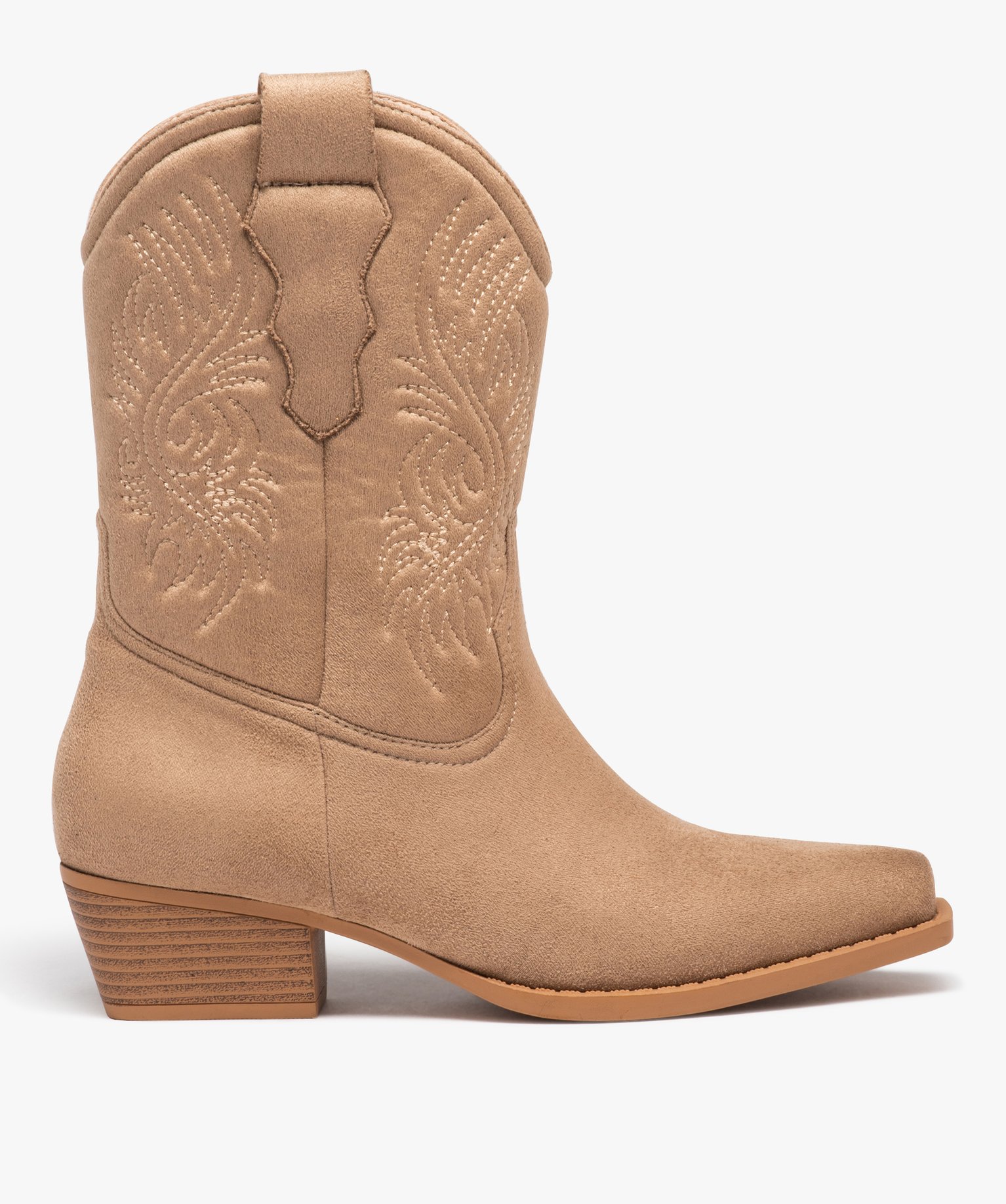 Bottes santiags à bout carré et broderies femme taupe | GEMO