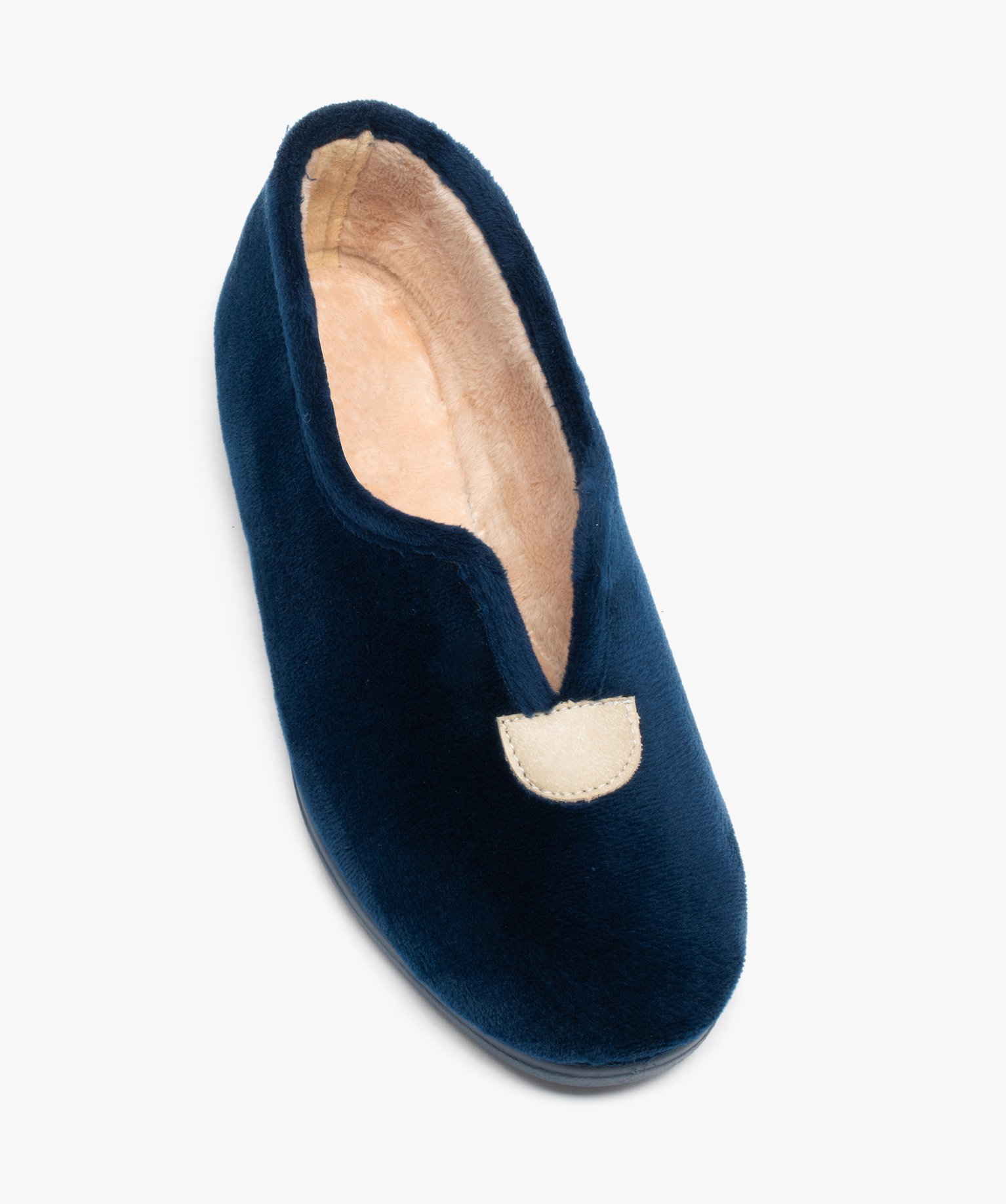 Chaussons femme pantoufles en velours uni à semelle compensée marine | GEMO