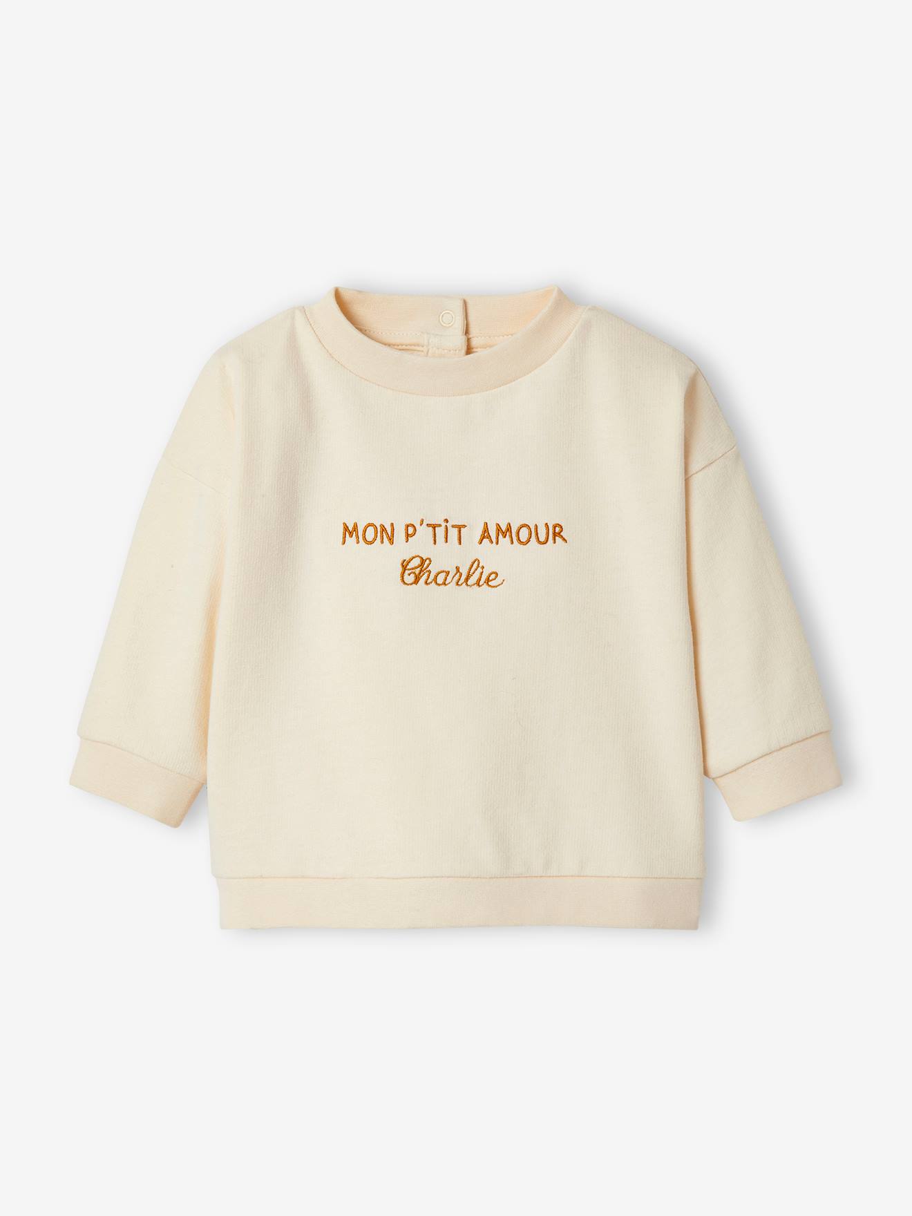 Vertbaudet Baby Sweatshirt MON P'TIT AMOUR, personalisierbar Oeko-Tex - wollweiß