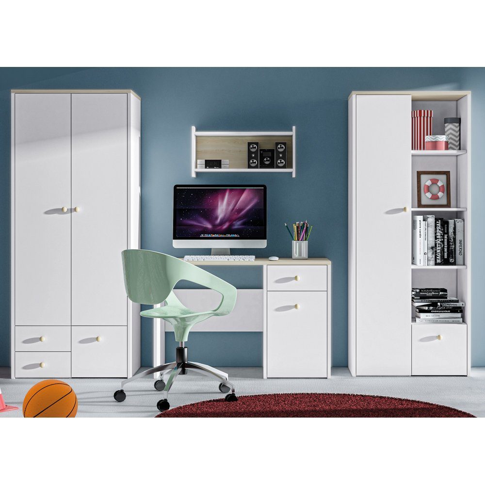 Lomadox Regal ELVA-131, Schrank mit offenen Fächern in weiß mit Fjord Buche Nb. 80/193/40 cm