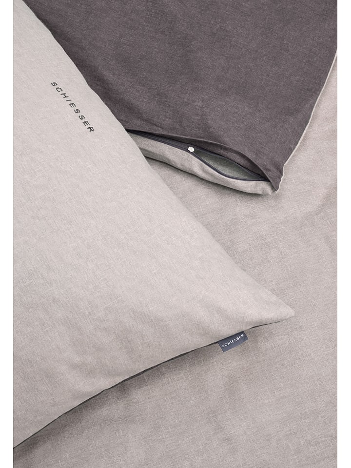 Schiesser Feinbiber-Bettwäsche-Set in Anthrazit/ Beige günstig kaufen