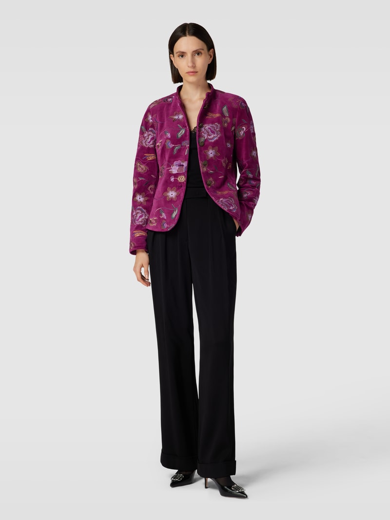 Blazer mit Stehkragen und floralem Stitching in bordeaux rot