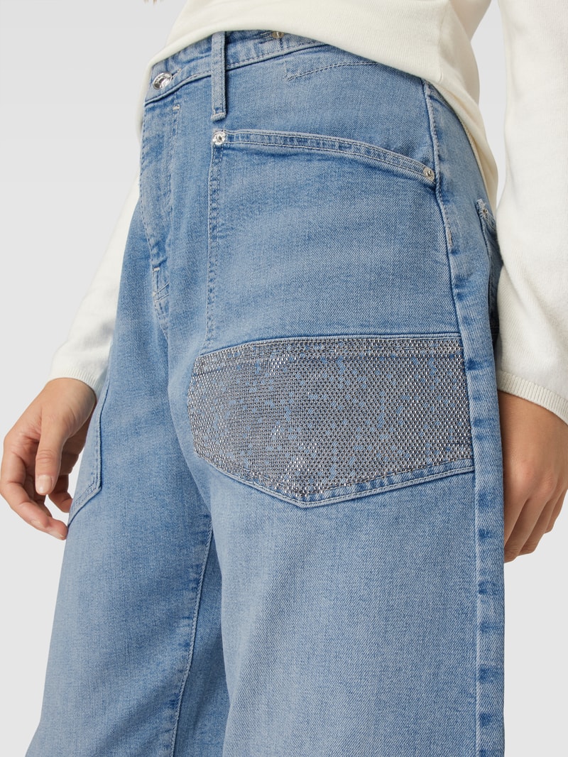 Baggy Jeans mit Ziersteinbesatz Modell 'CARGO GLAM' in hellblau