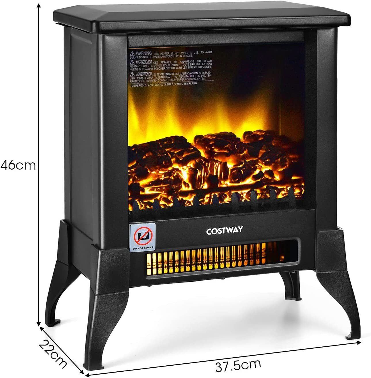 COSTWAY Elektrokamin, 1800W, Flammeneffekt, Temperatur 20-35°C einstellbar