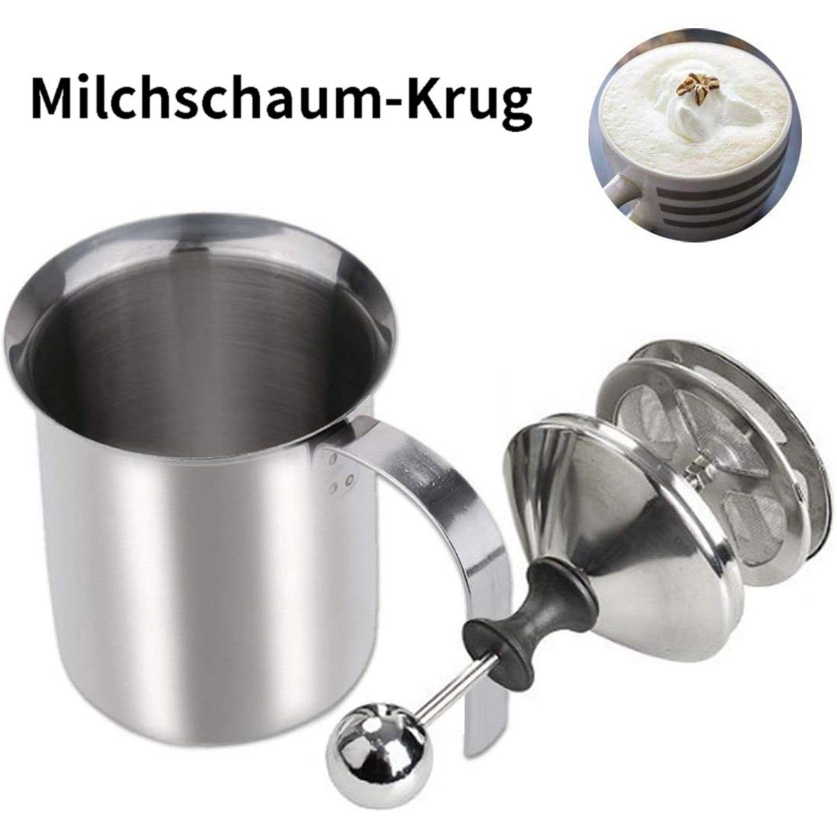 götäzer Milchaufschäumer Manueller Milchaufschäumer aus Edelstahl, Kaffee-Milchaufschäumer, Handheld für Cappuccino Latte Hot Chocolate (14 oz/400 ml)