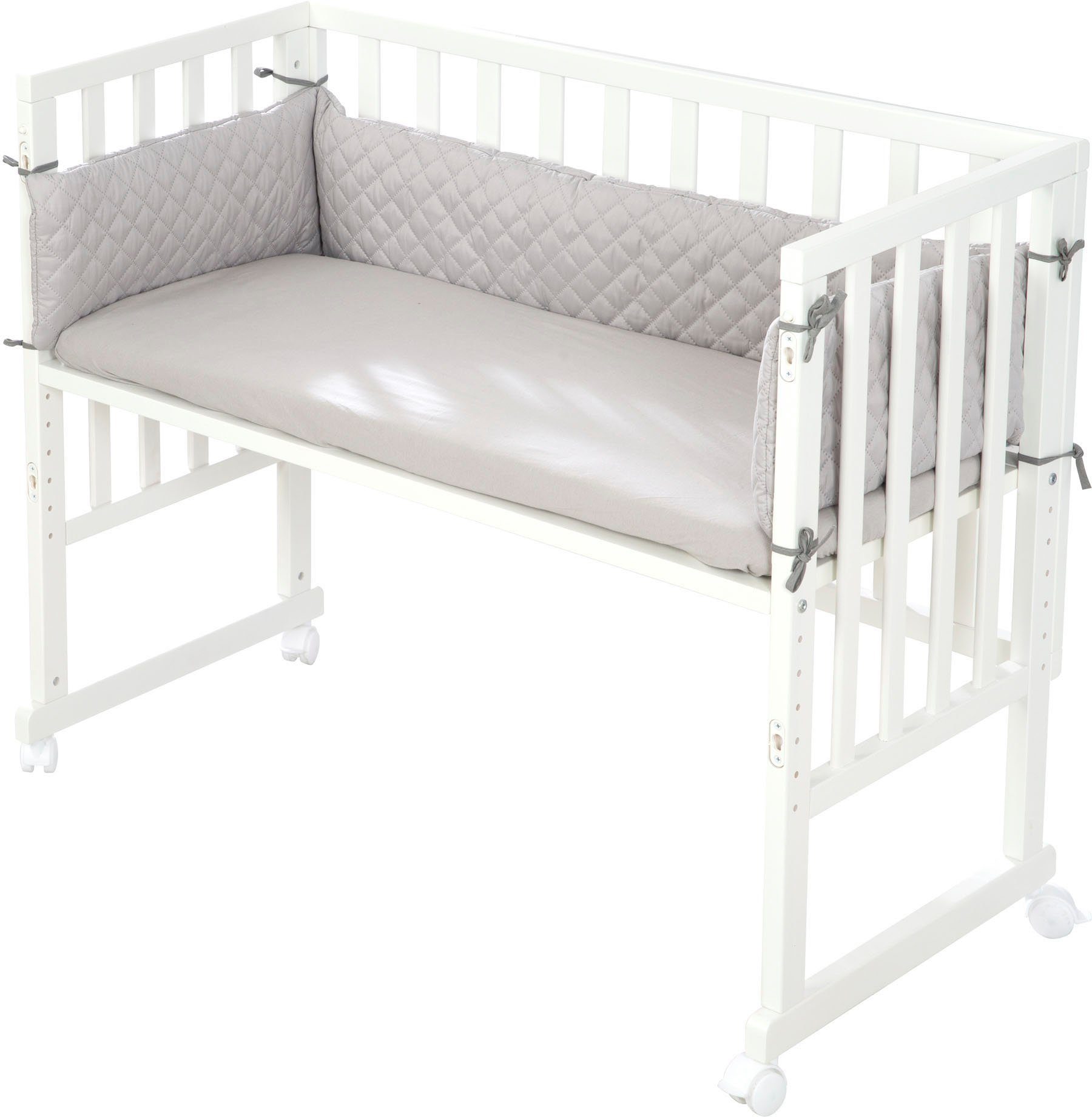 roba® Stubenbett 3in1 roba Style, weiß/silbergrau, mit 4 Rollen, Matratze, Nestchen und Sicherheitsbarriere
