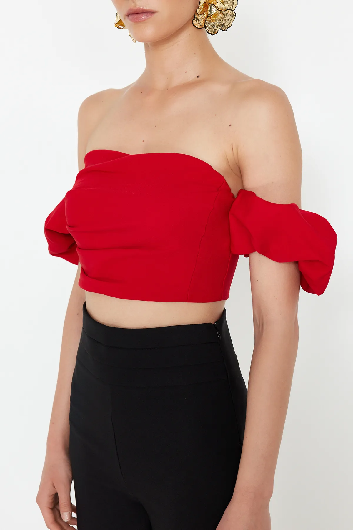 Trendyol Collection  Rotes kurzes gewebtes Bustier TPRSS24BS00020