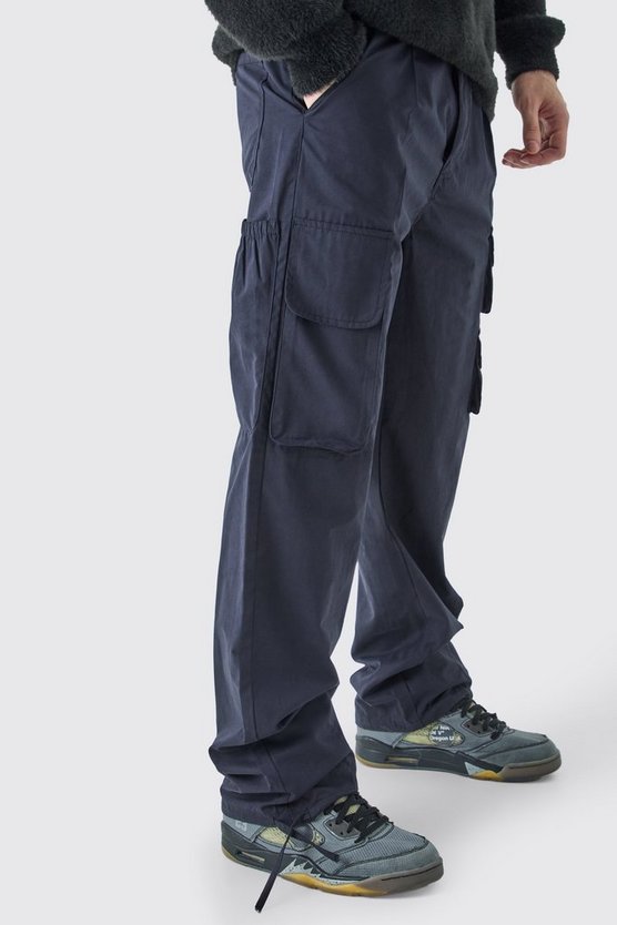 Lange Cargohose mit fester Taille und Bundfalten