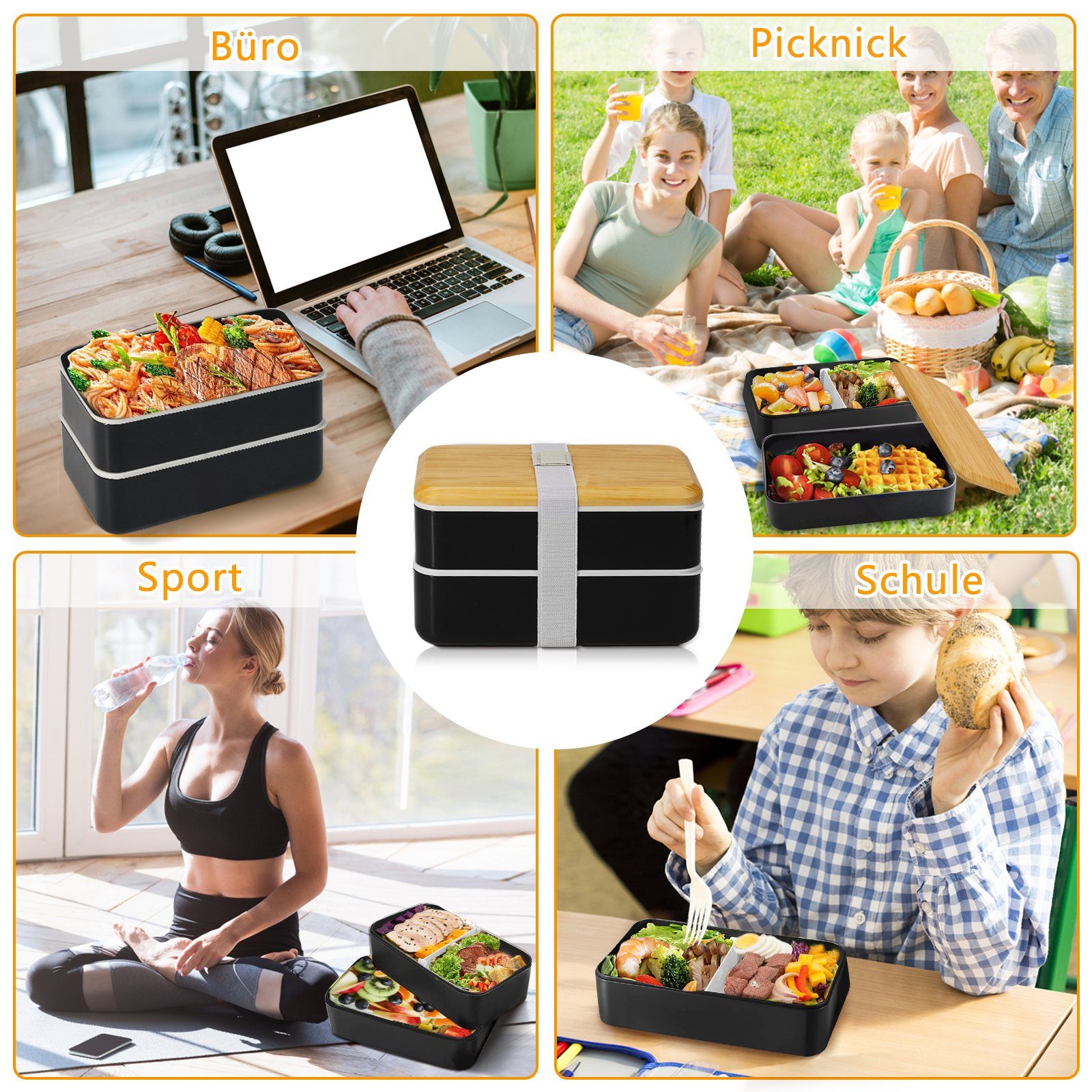 MDHAND Lunchbox 1400ml Brotdose mit Fächern für Kinder/Erwachsene, Kunststoff, (1-tlg), Mahlzeiten Brotdose mikrowellengeeignet