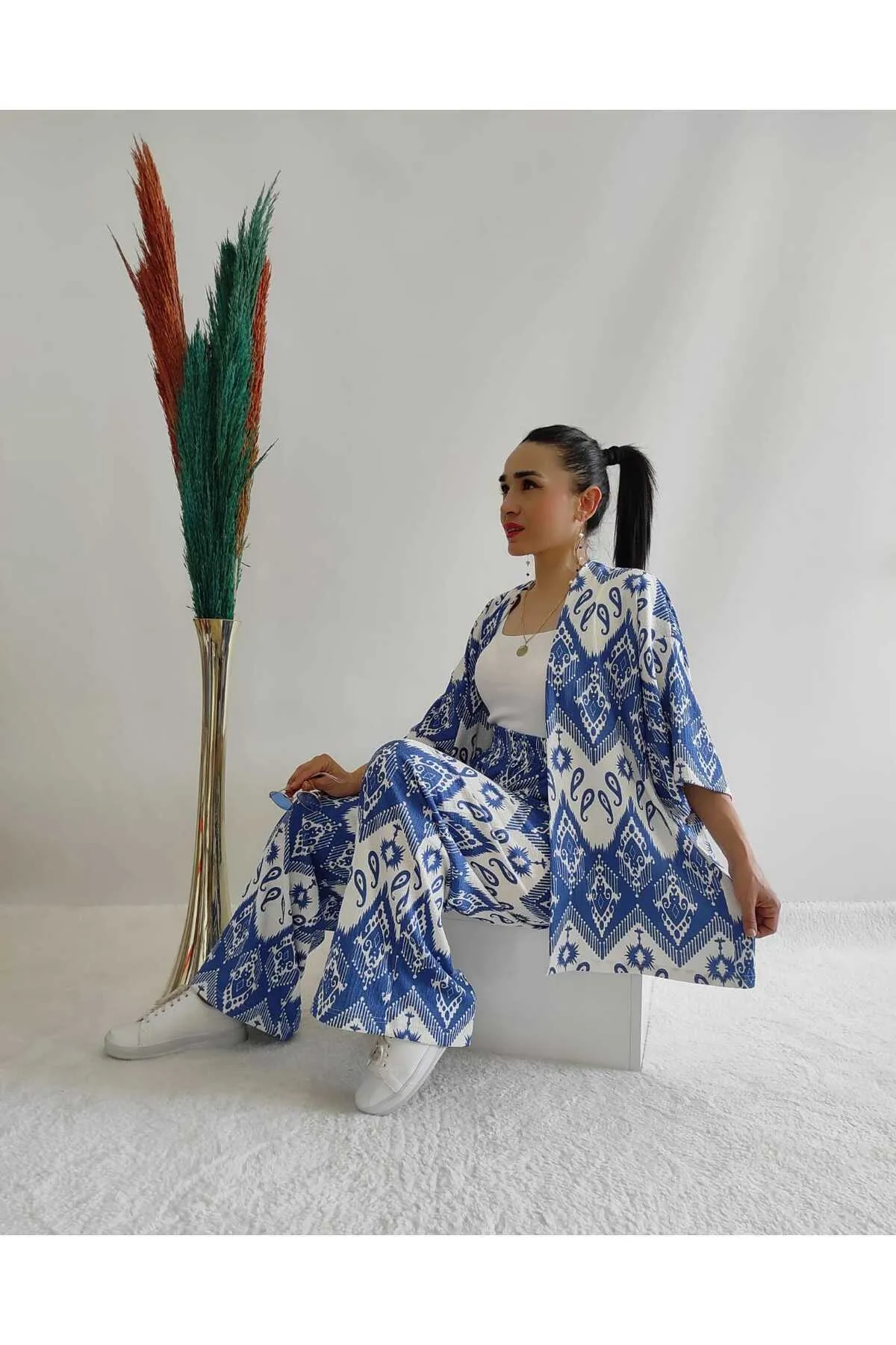 ZF BUTİK  Größe 10 Modisches gemustertes Doppel-Kimono-Set (bequeme Passform) 10nmr170