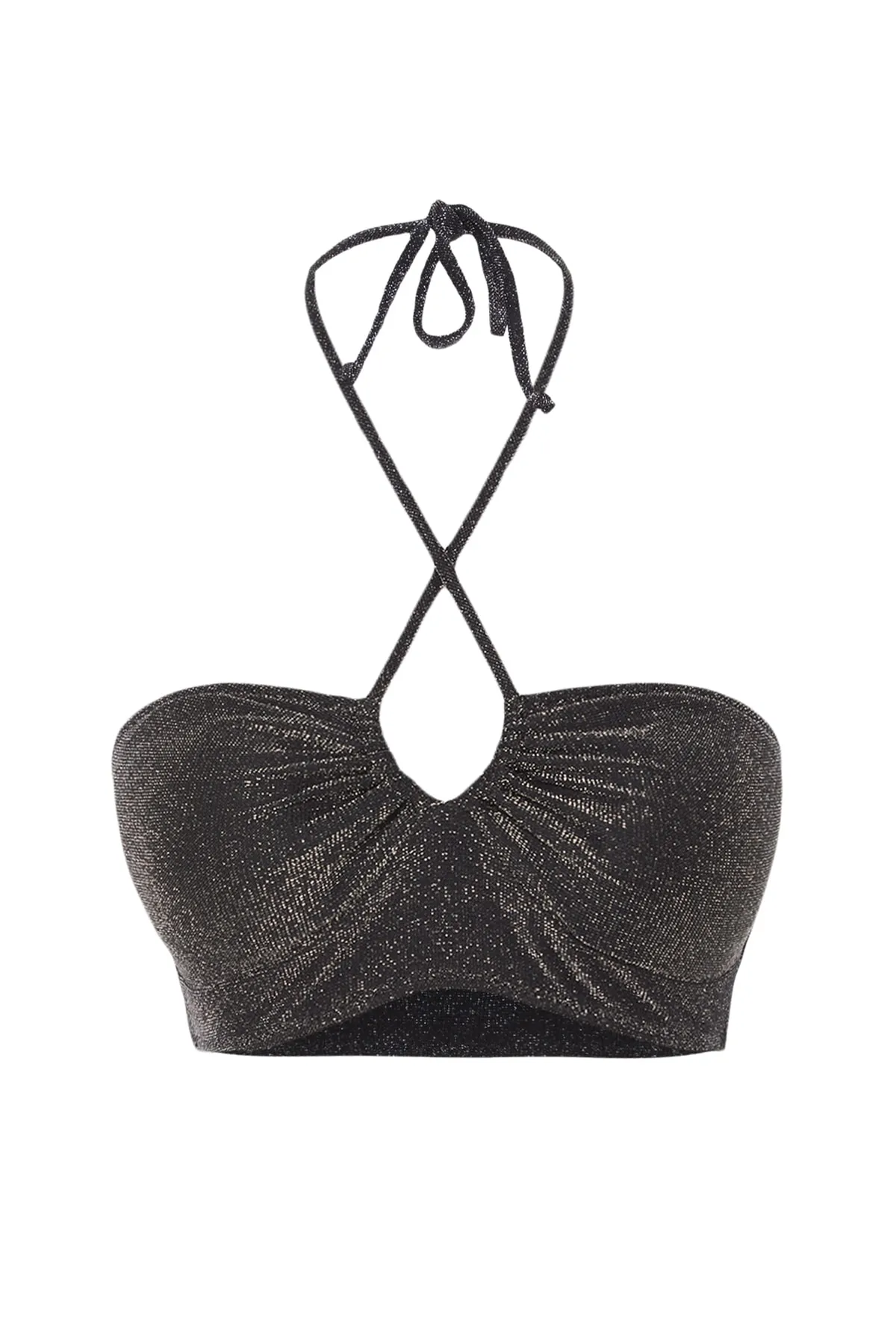 Trendyol Collection  Schwarzes trägerloses Glitzer-Bikinioberteil TBESS23BU00302