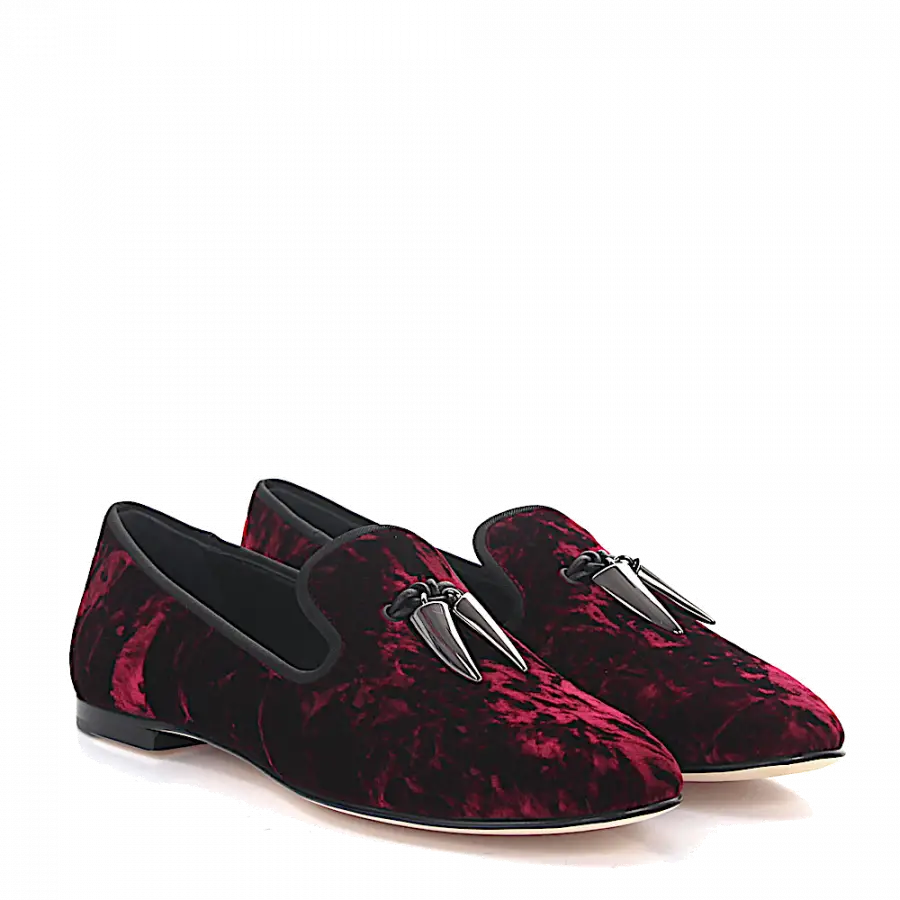 Giuseppe Zanotti - Loafer Kalbsleder Samt Metallverzierung bordeaux - rot