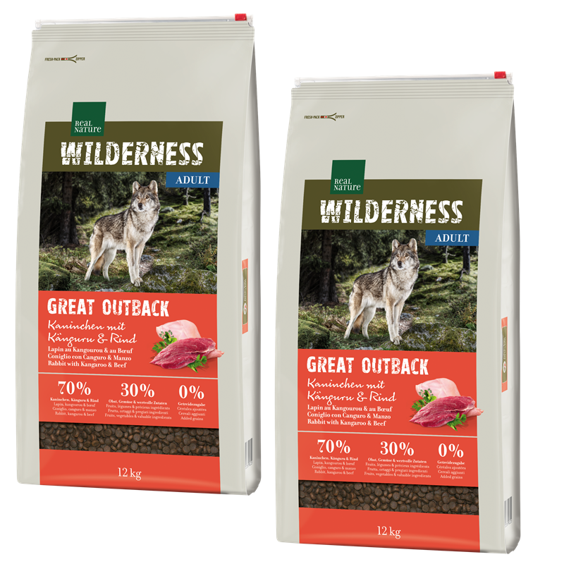 REAL NATURE Hundetrockenfutter REAL NATURE WILDERNESS Great Outback Kaninchen, Känguru & Rind 2x12 kg