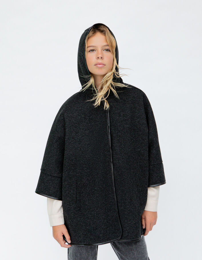 Manteau cape grise à capuche fille