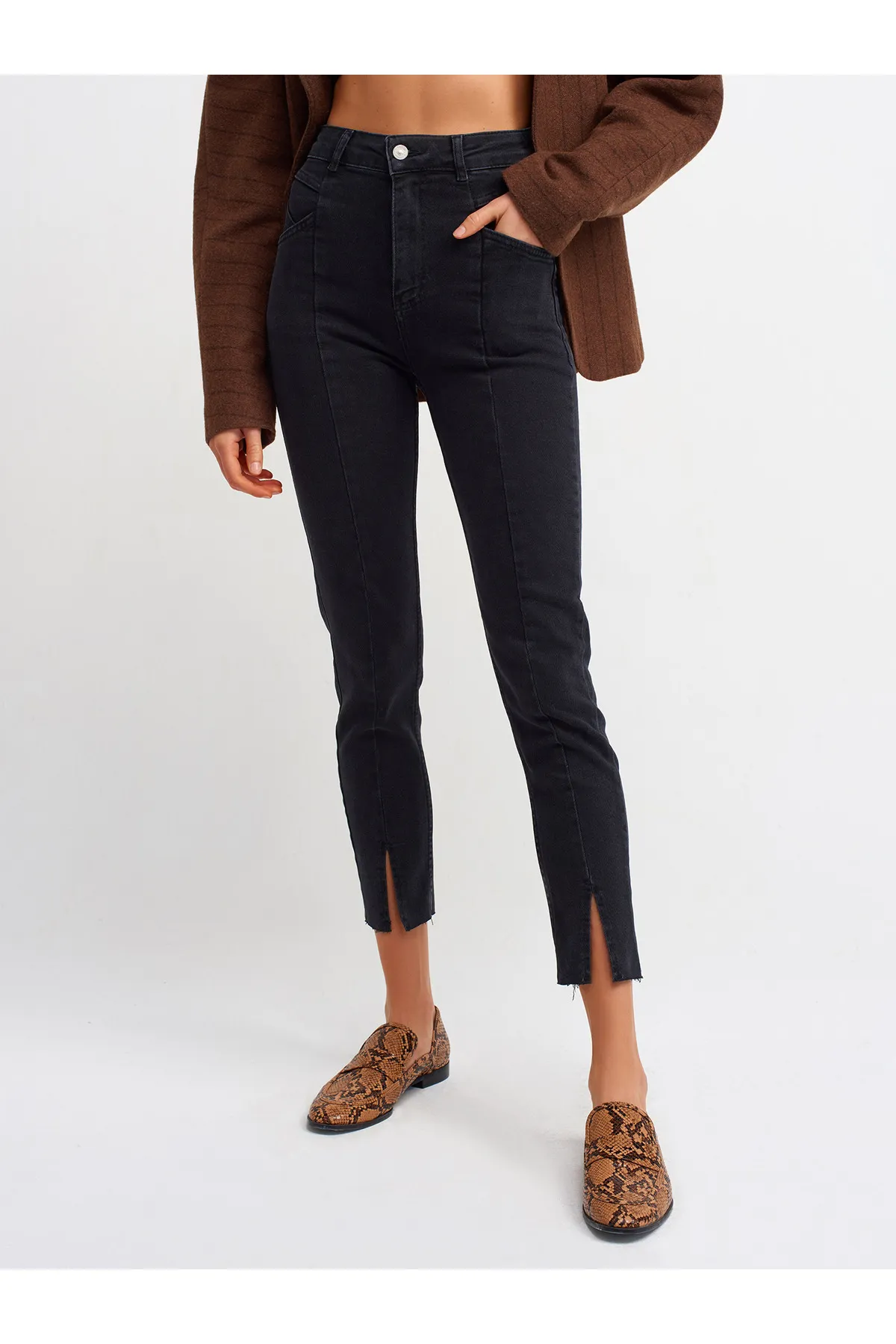 Dilvin  4244 Mom-Hose aus Lycra mit Frontschlitz – Schwarz