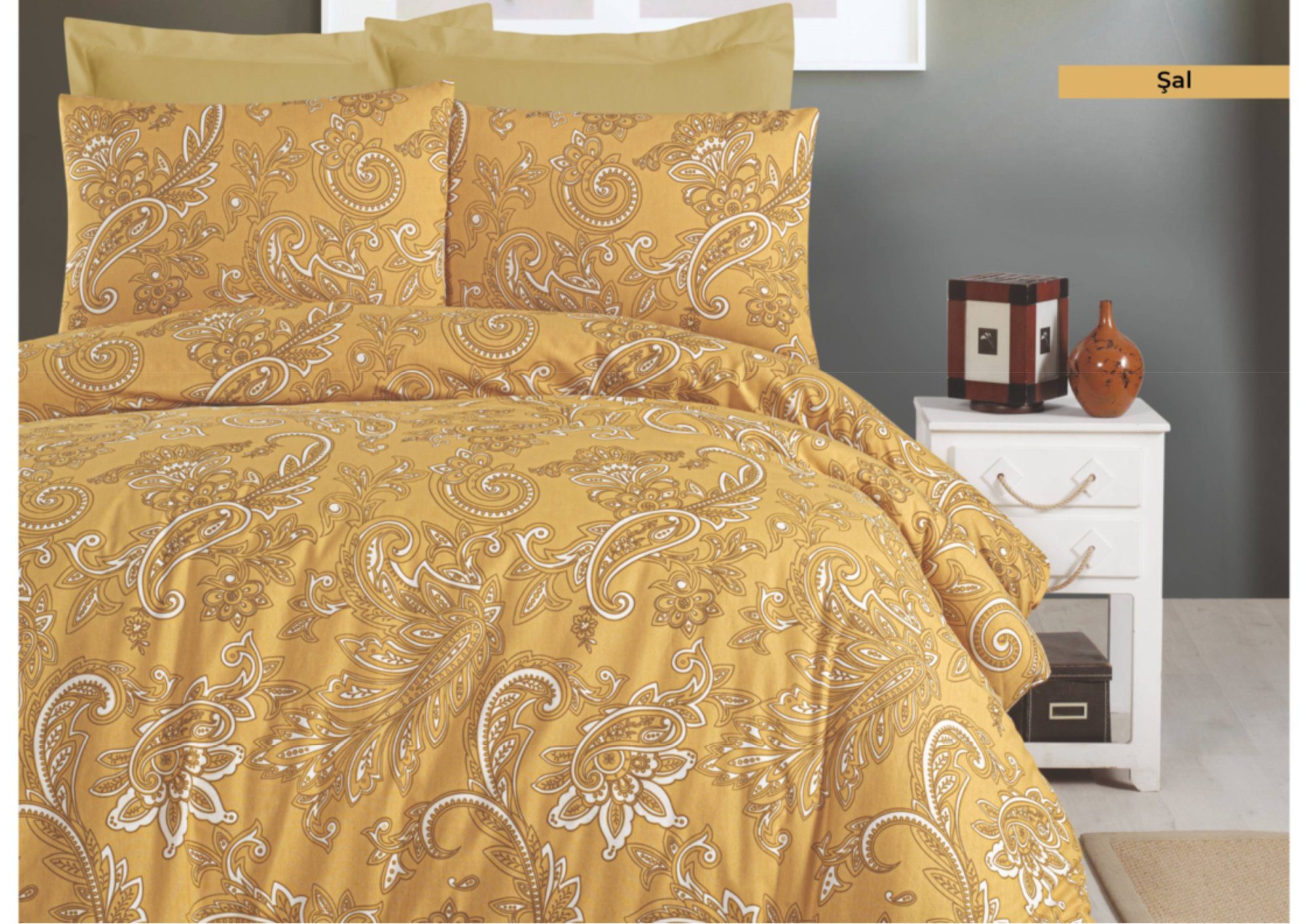 Bettwäsche Premium Bettwäsche 4tlg Baumwolle Yellow Flower Design 200x220cm, Asphald, Baumwolle, 4 teilig, Inklusive Bettlaken 220 x 240