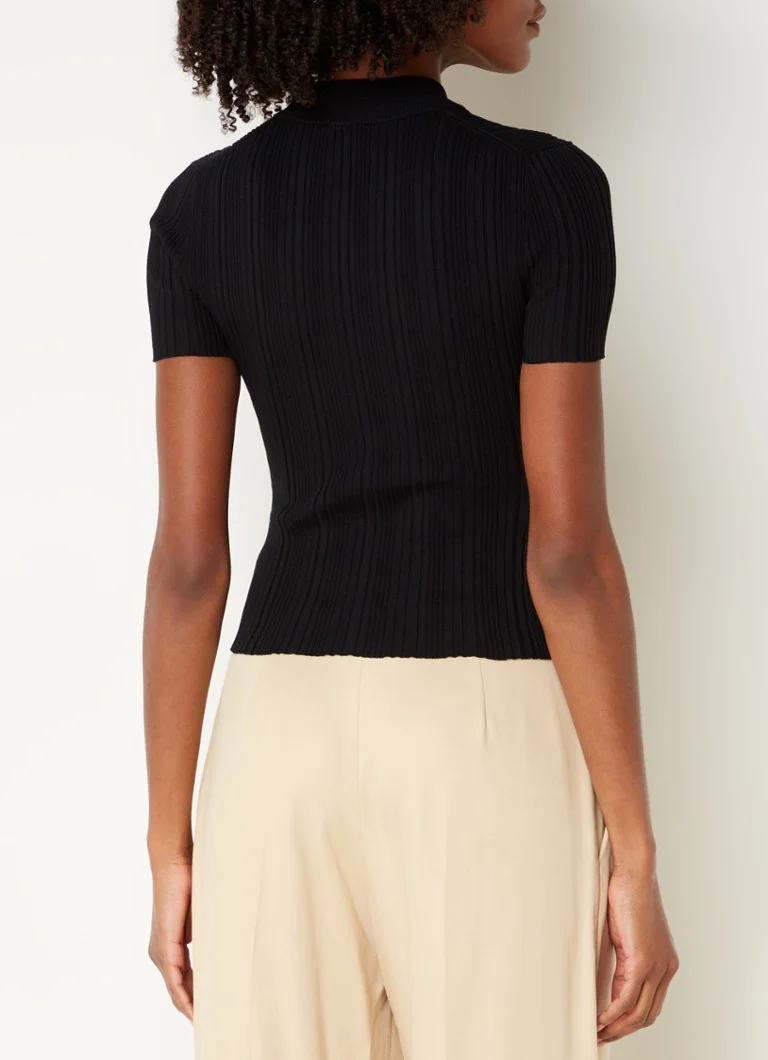 HUGO BOSS Sarpharim ribbed knit top with stand-up collar