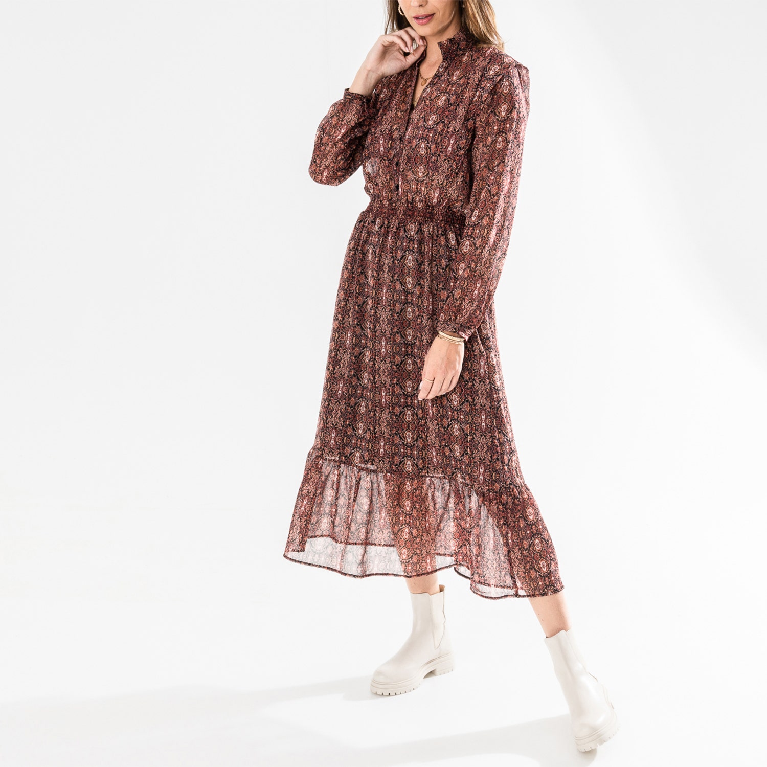 Robe longue TEXTO noire à imprimé oriental