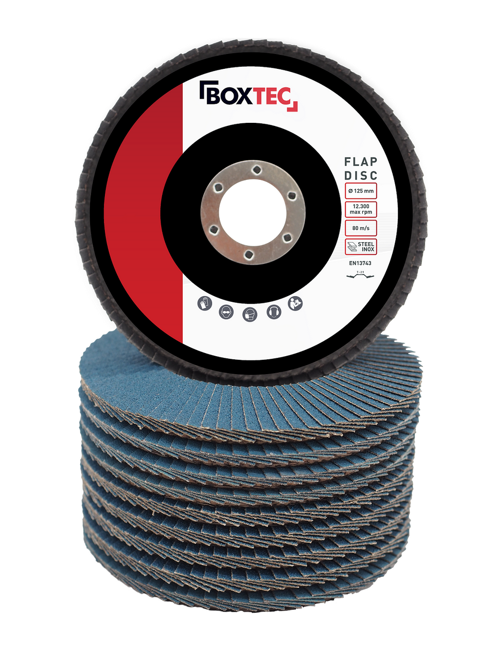 BOXTEC Profi-Fächerscheiben BLAU 125mm INOX Lamellenscheiben Schleifscheiben 10er Pack P80