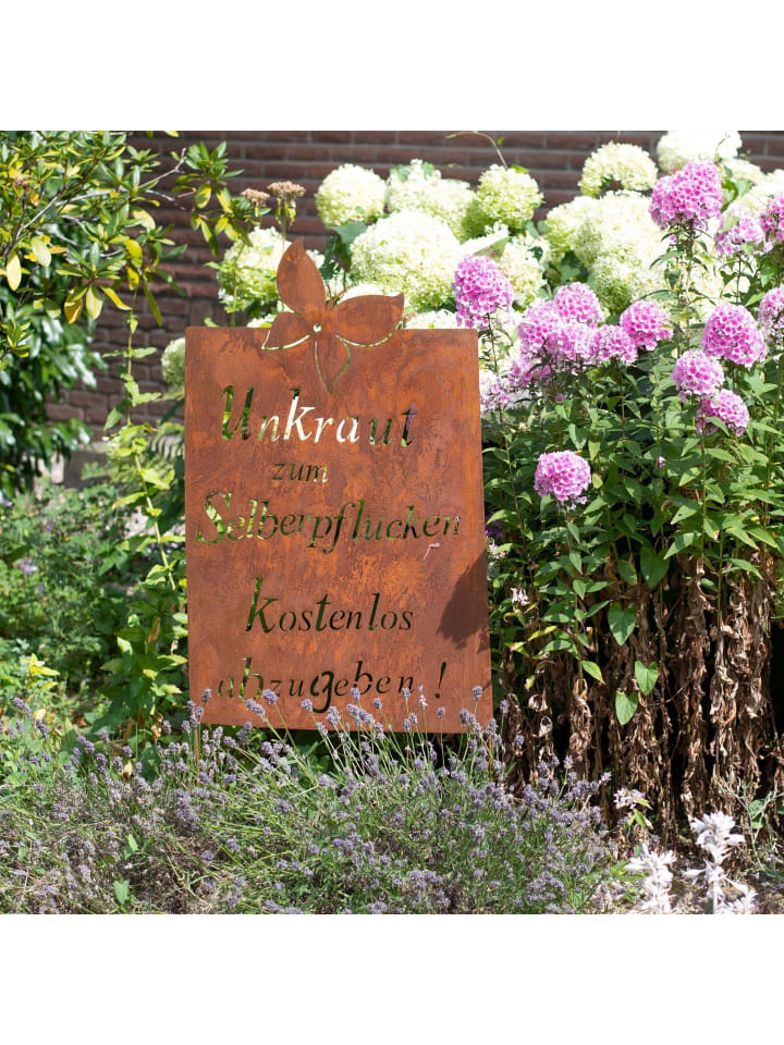 UNUS Gartenschild Rost Unkraut Spruch in Braun günstig kaufen