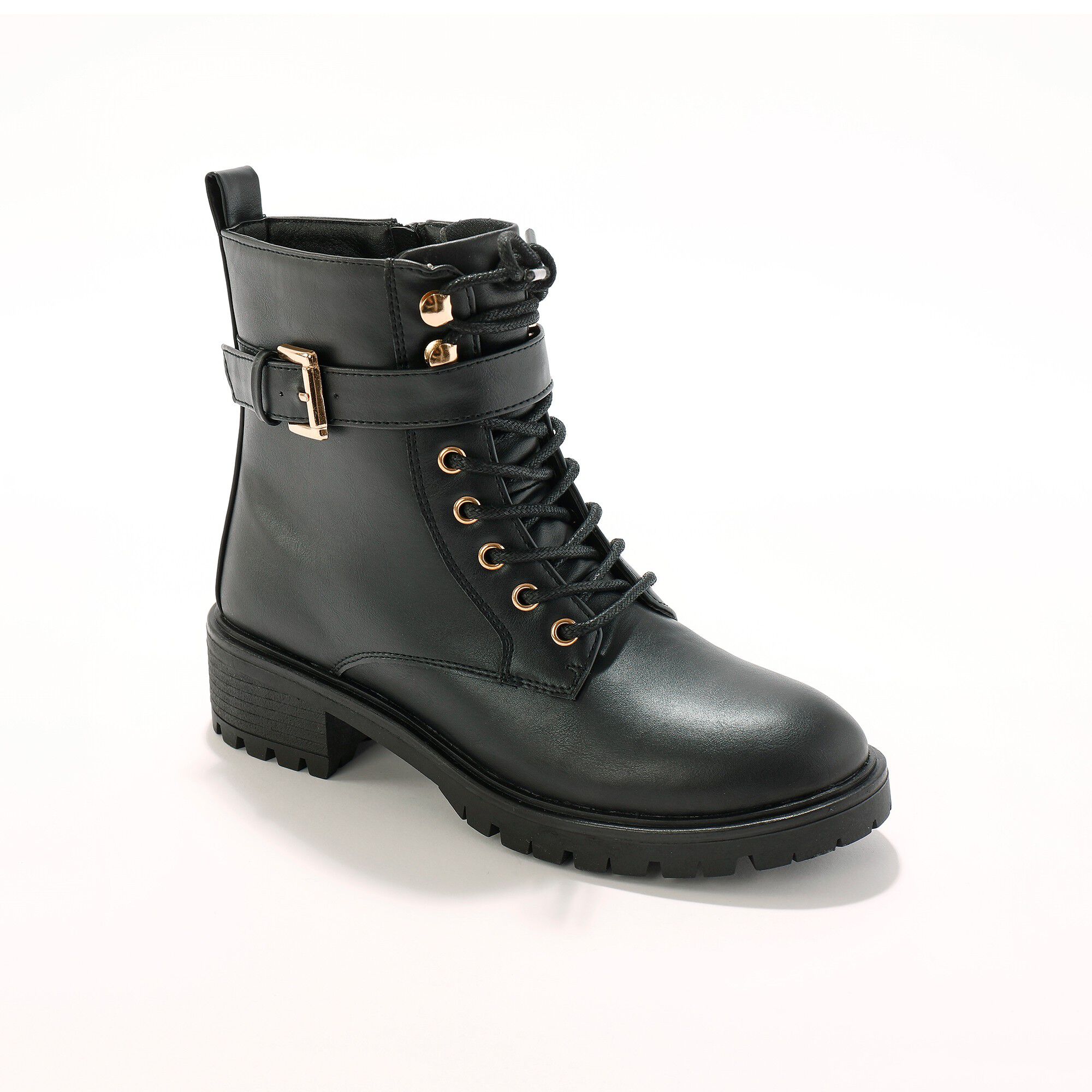 Bottines motardes à lacets et semelle crantée