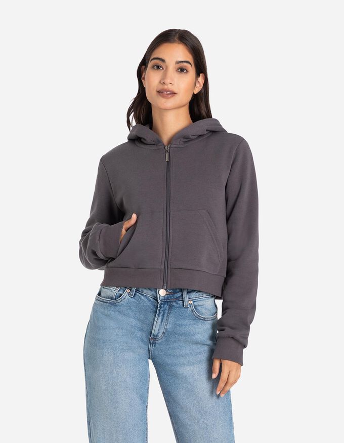 Cropped Sweatjacke - einfarbig