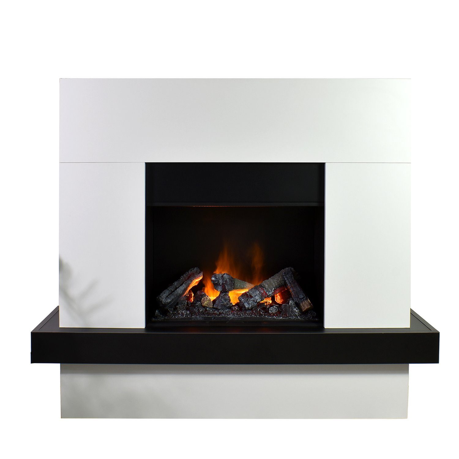 GLOW FIRE Elektrokamin weiß / Grau Hera Wasserdampf Kamin mit Heizung, elektrischer Kamin / Wasserdampfkamin mit 3D Feuer
